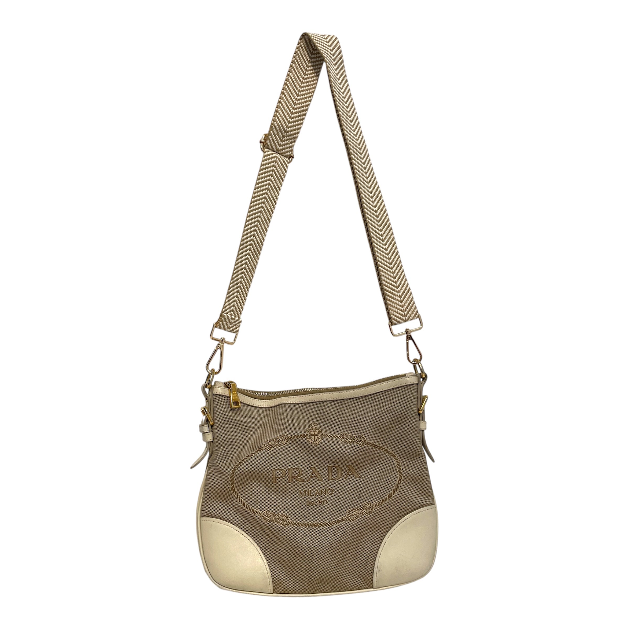 PRADA/Cross Body Bag/Cotton/BEG/Jacquard Canapa Logo view 1