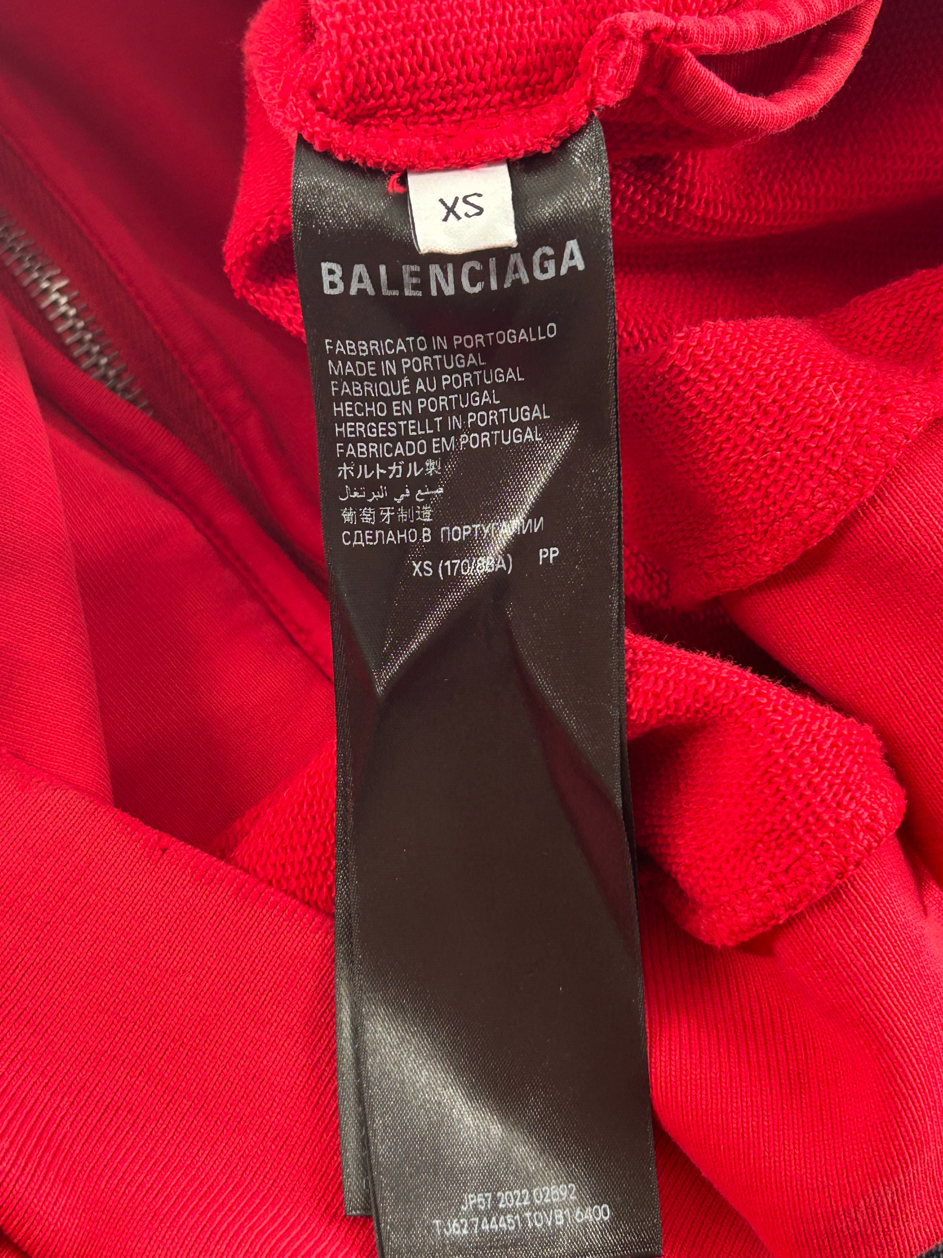 BALENCIAGA/Zip Up Hoodie/XS/Cotton/RED/YELLOW TAPE BACK LOGO RIP PCKT view 3