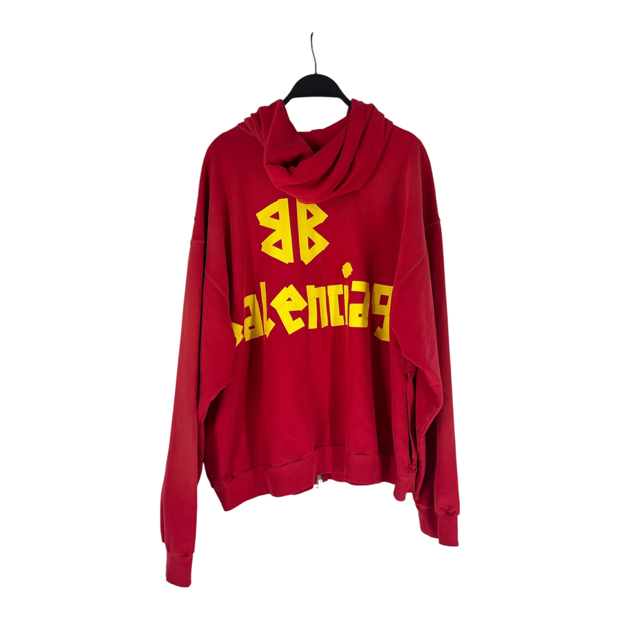 BALENCIAGA/Zip Up Hoodie/XS/Cotton/RED/YELLOW TAPE BACK LOGO RIP PCKT view 2