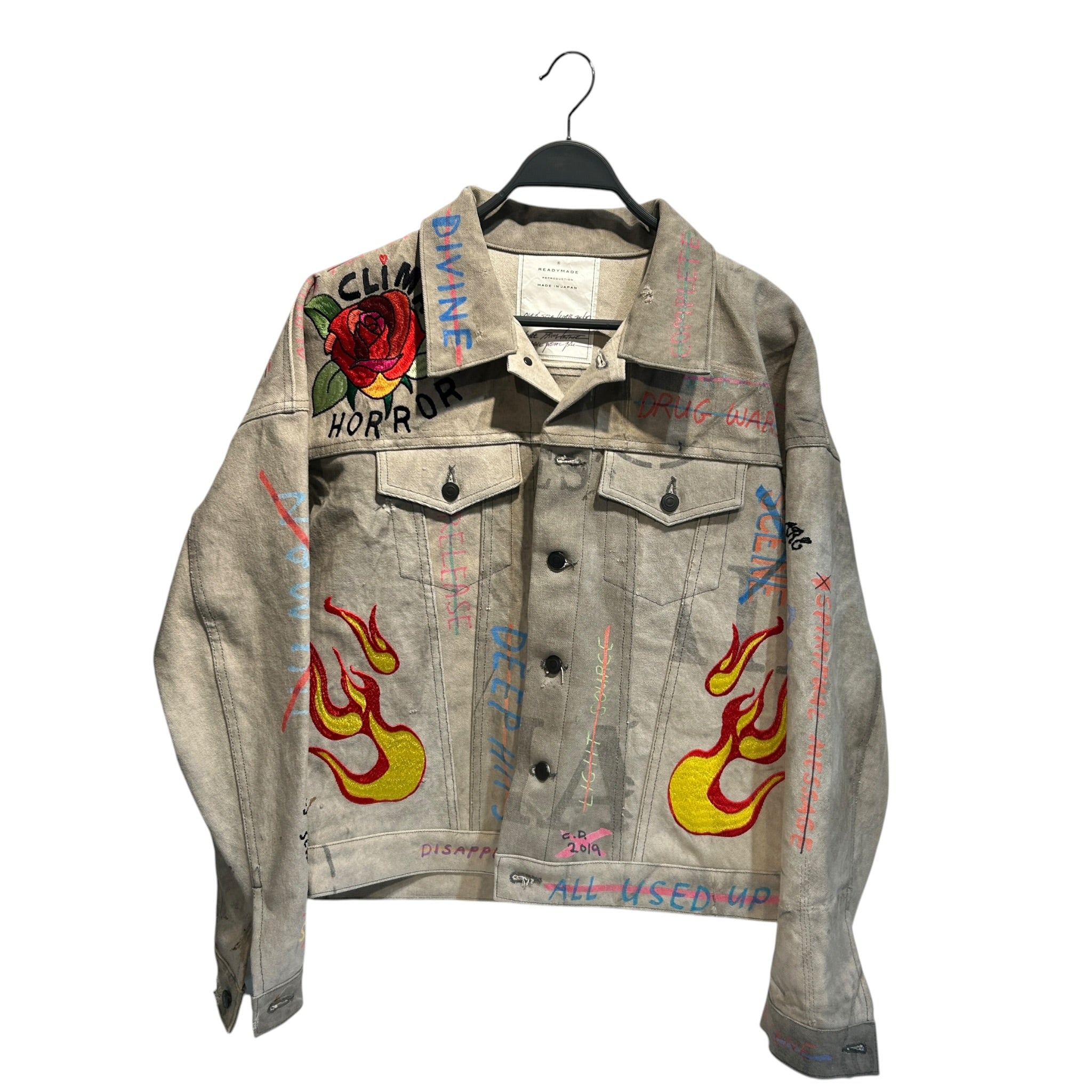 READYMADE/Denim Jkt/3/Denim/CRM/All Over Print/oversized embroidered work jac view 1