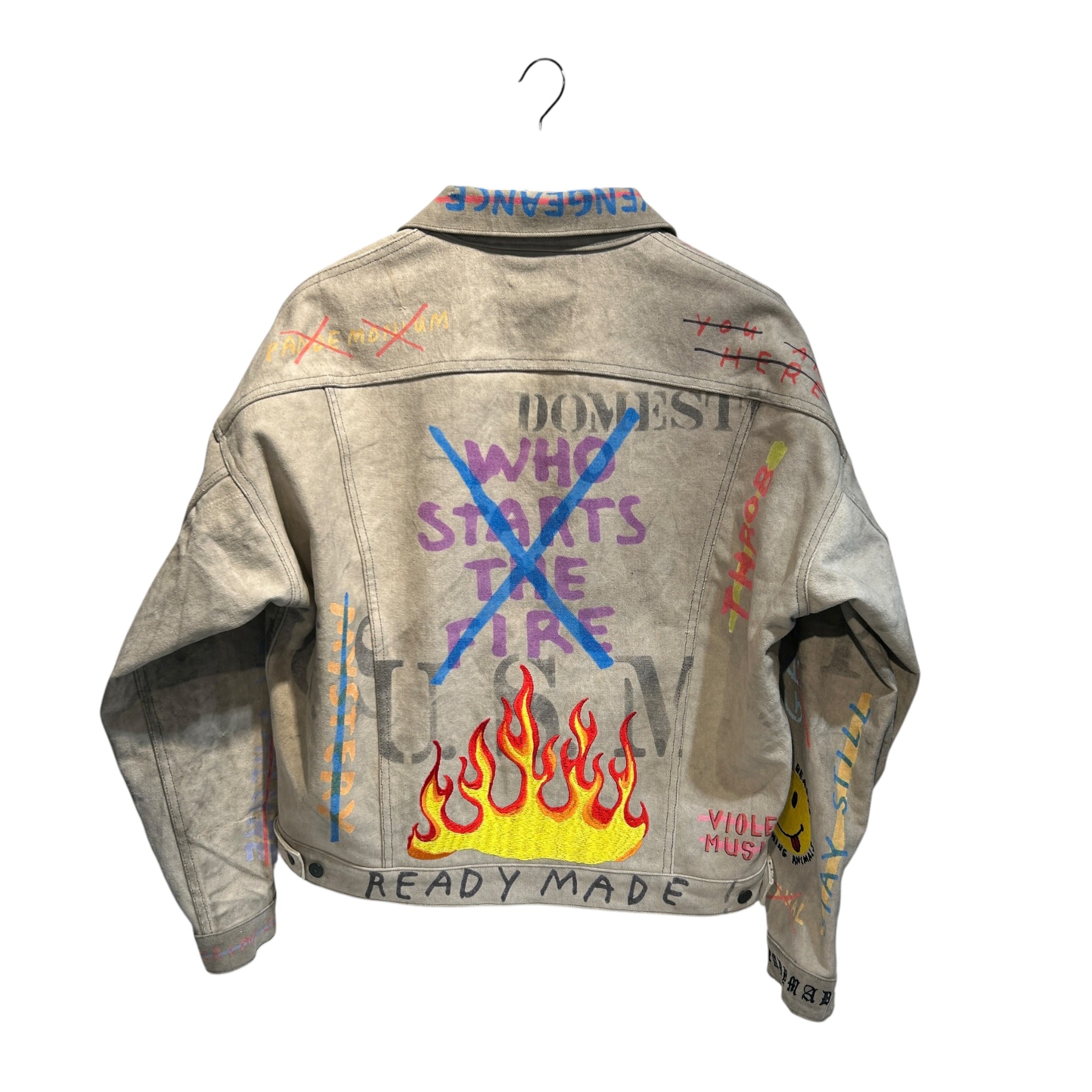 READYMADE/Denim Jkt/3/Denim/CRM/All Over Print/oversized embroidered work jac view 2