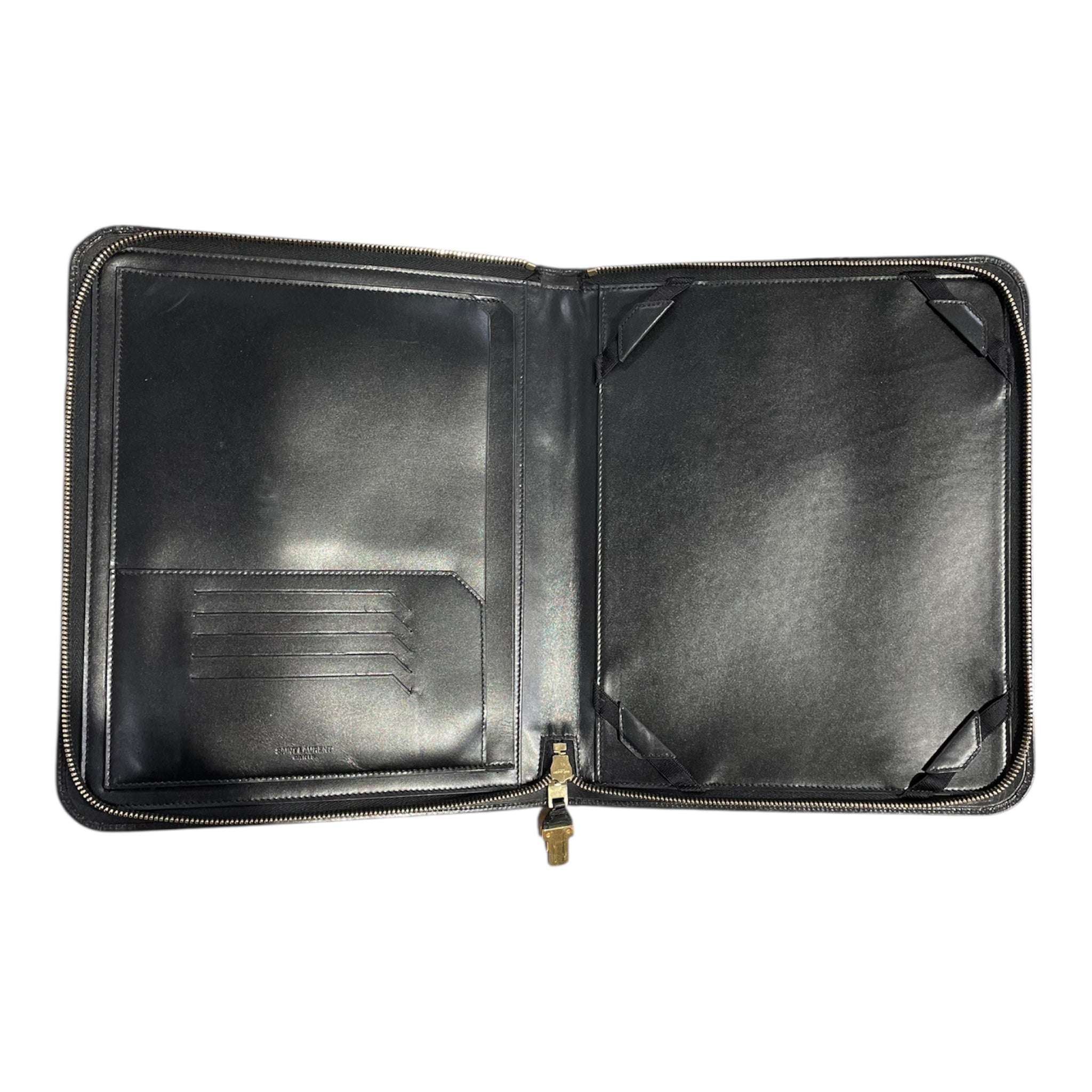 SAINT LAURENT/Clutch Bag/Leather/BLK/GOLD HARWARE FOLDER view 4