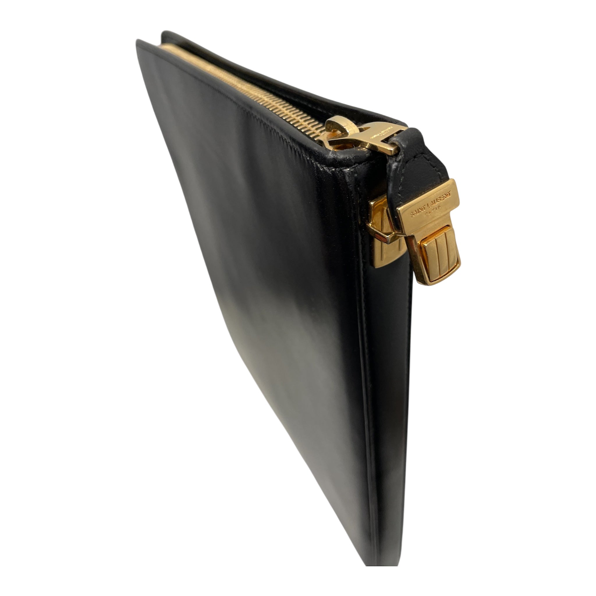 SAINT LAURENT/Clutch Bag/Leather/BLK/GOLD HARWARE FOLDER view 6
