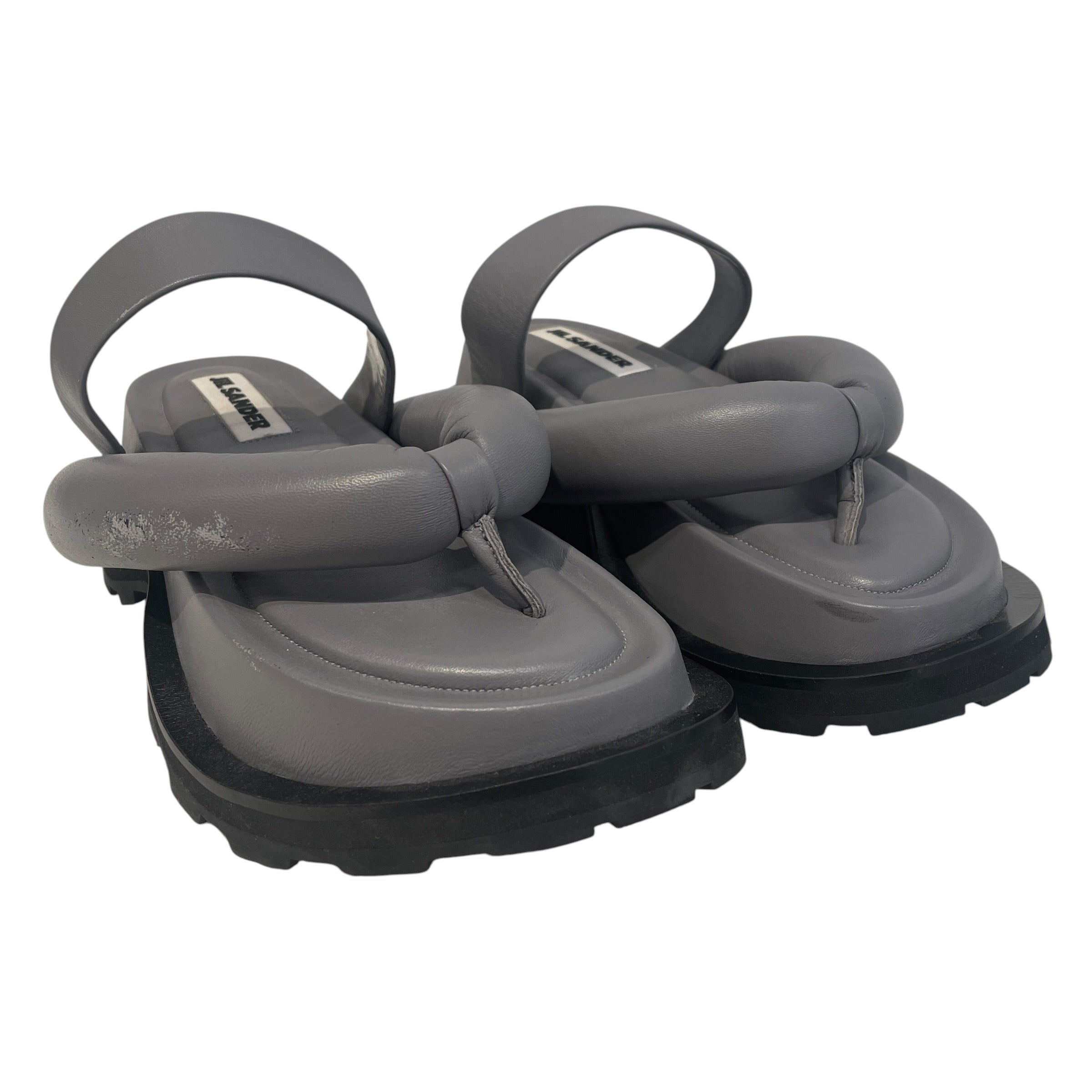 JIL SANDER/Sandals/EU 36/Leather/GRY/Open-Toe/Puffy Leather Flops view 1