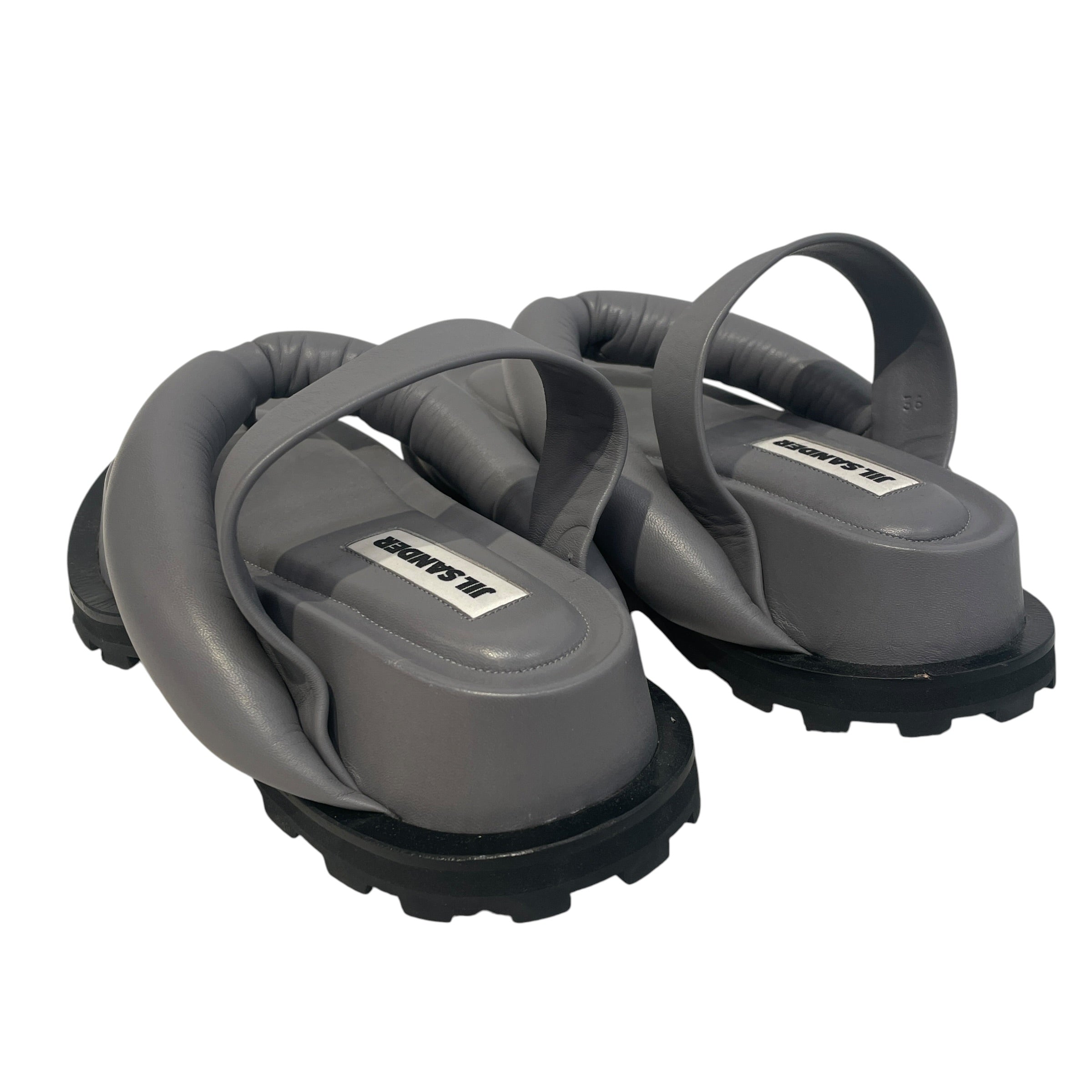 JIL SANDER/Sandals/EU 36/Leather/GRY/Open-Toe/Puffy Leather Flops view 2