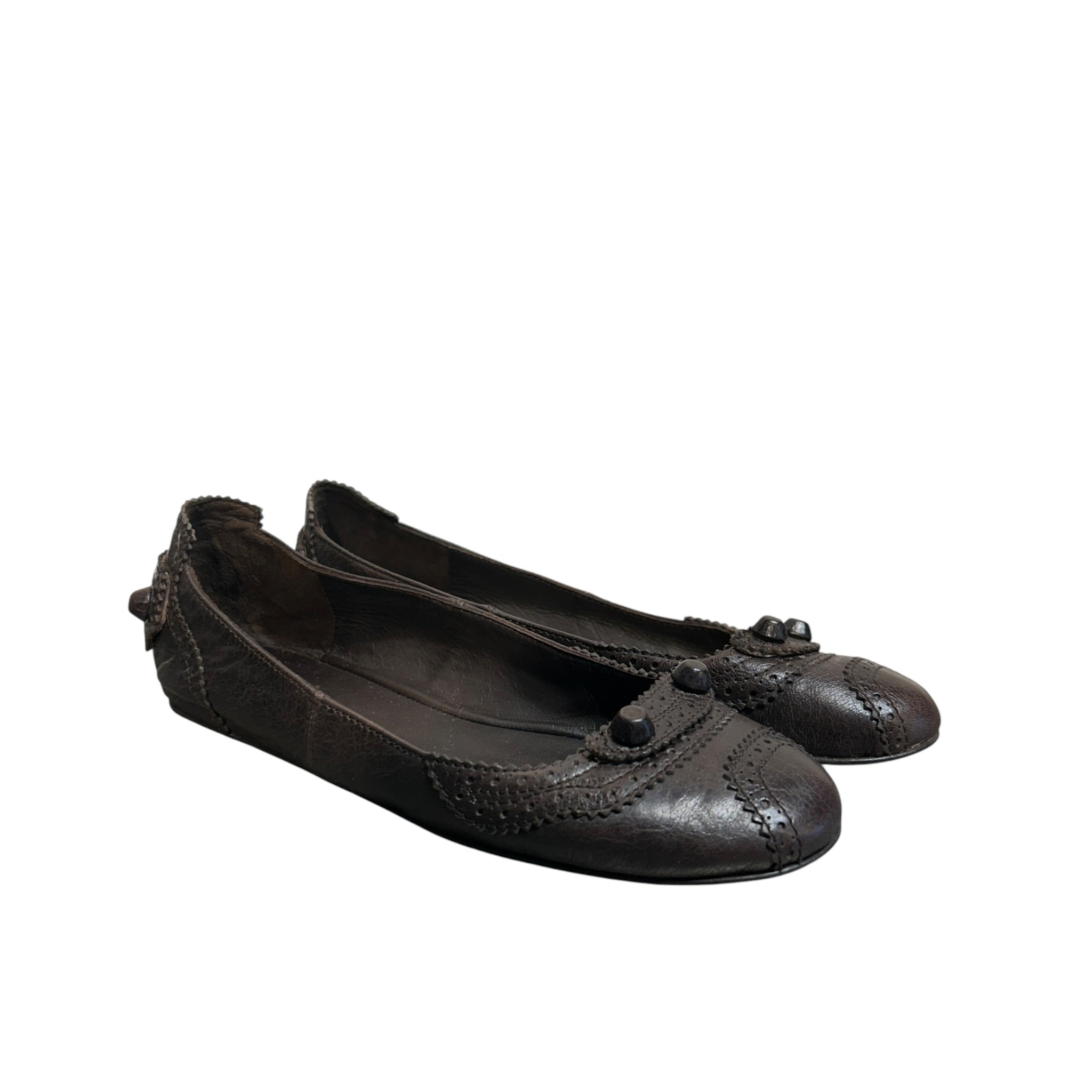 BALENCIAGA/Flat Shoes/US 6/Leather/BRW/Studded flats view 1