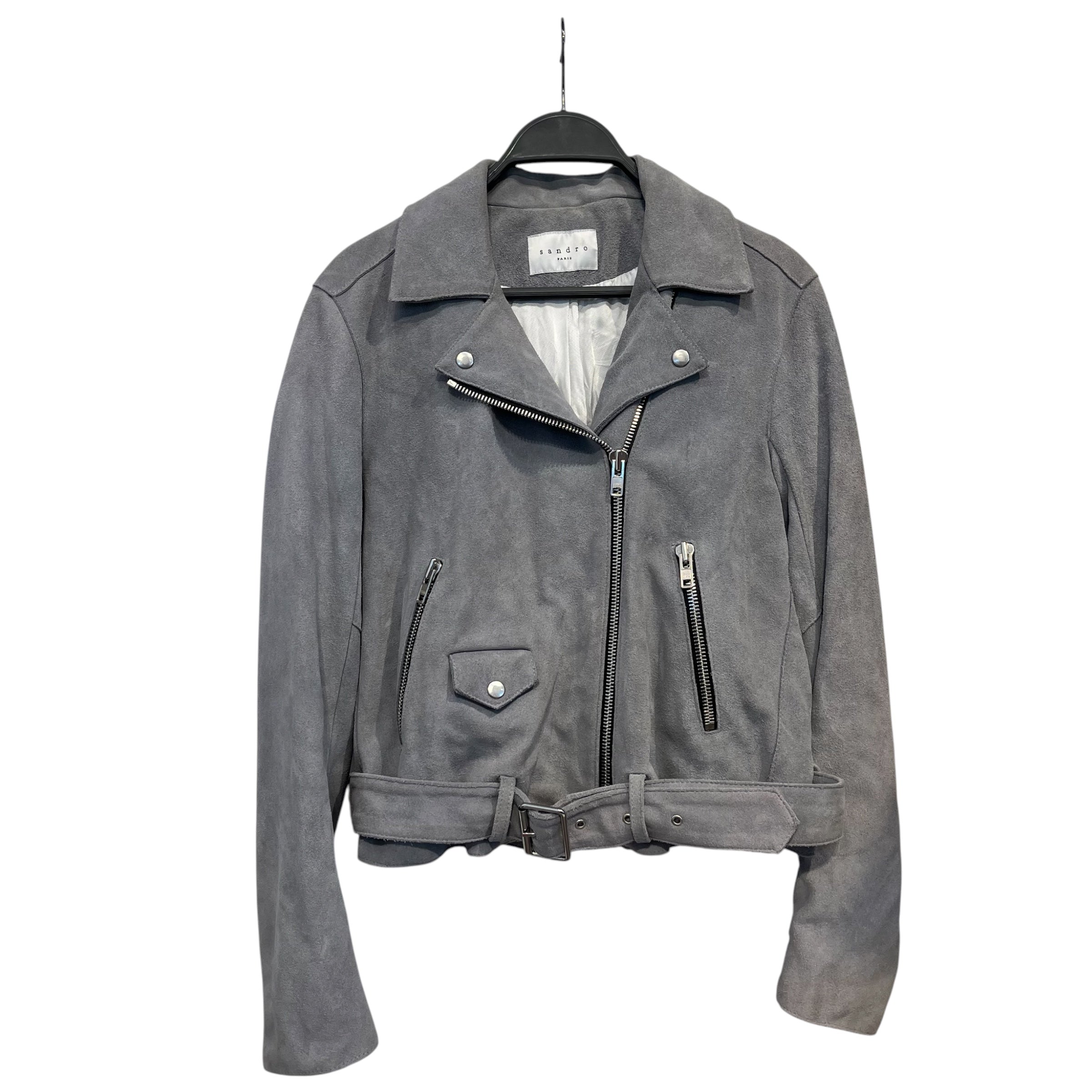 sandro/Jacket/3/Suede/GRY/diagnol zip suede coat view 1