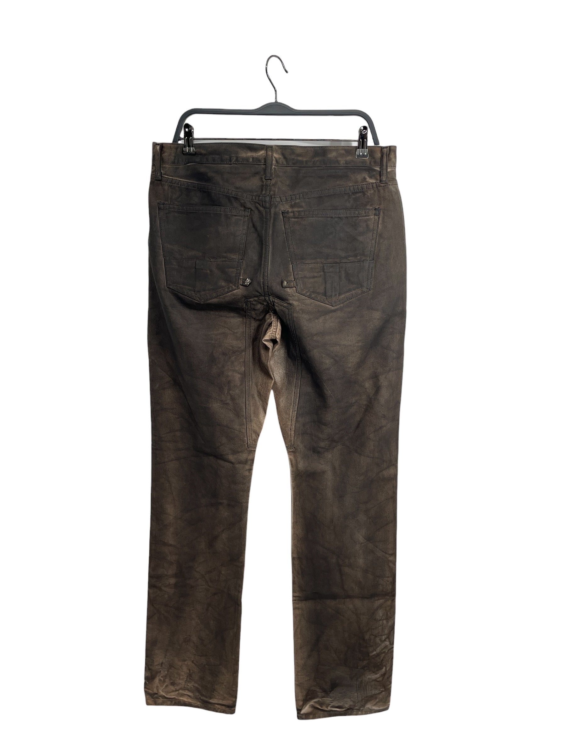 Rick Owens/Skinny Pants/33/Denim/BRW/SLAB\WAXED BURNTOUT DENIM view 3