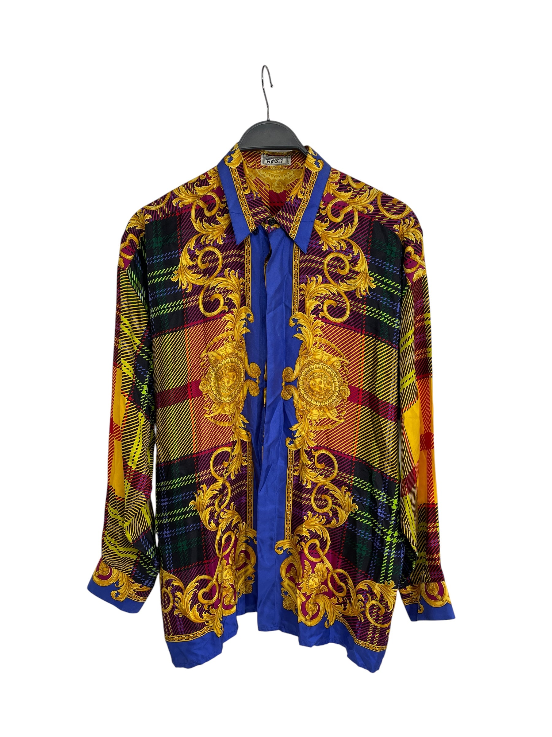 GIANNI VERSACE/LS Shirt/46/Silk/YEL/Plaid/ORNIMENTAL PATTERN view 1