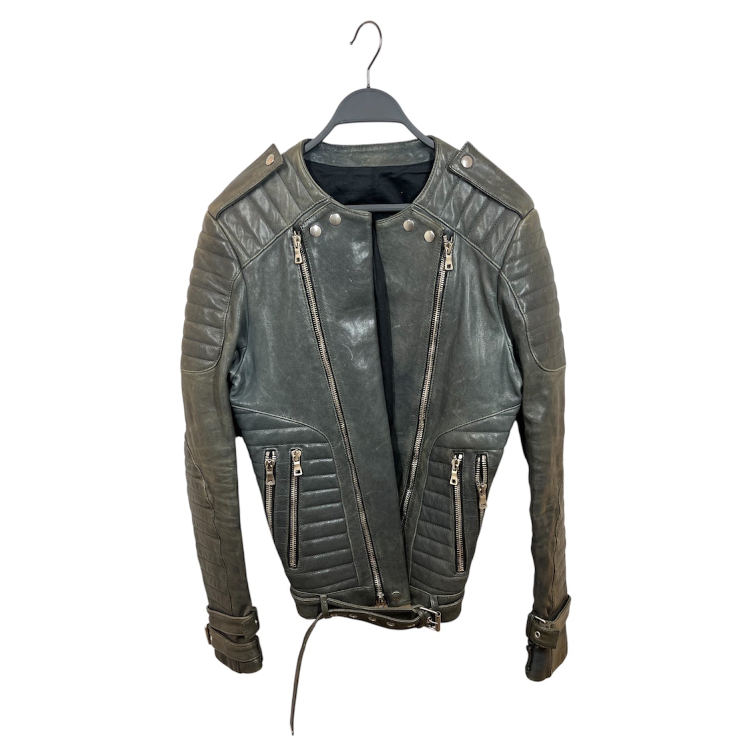 BALMAIN/Leather Jkt/50/Leather/GRY/Graphic/STATIC view 1