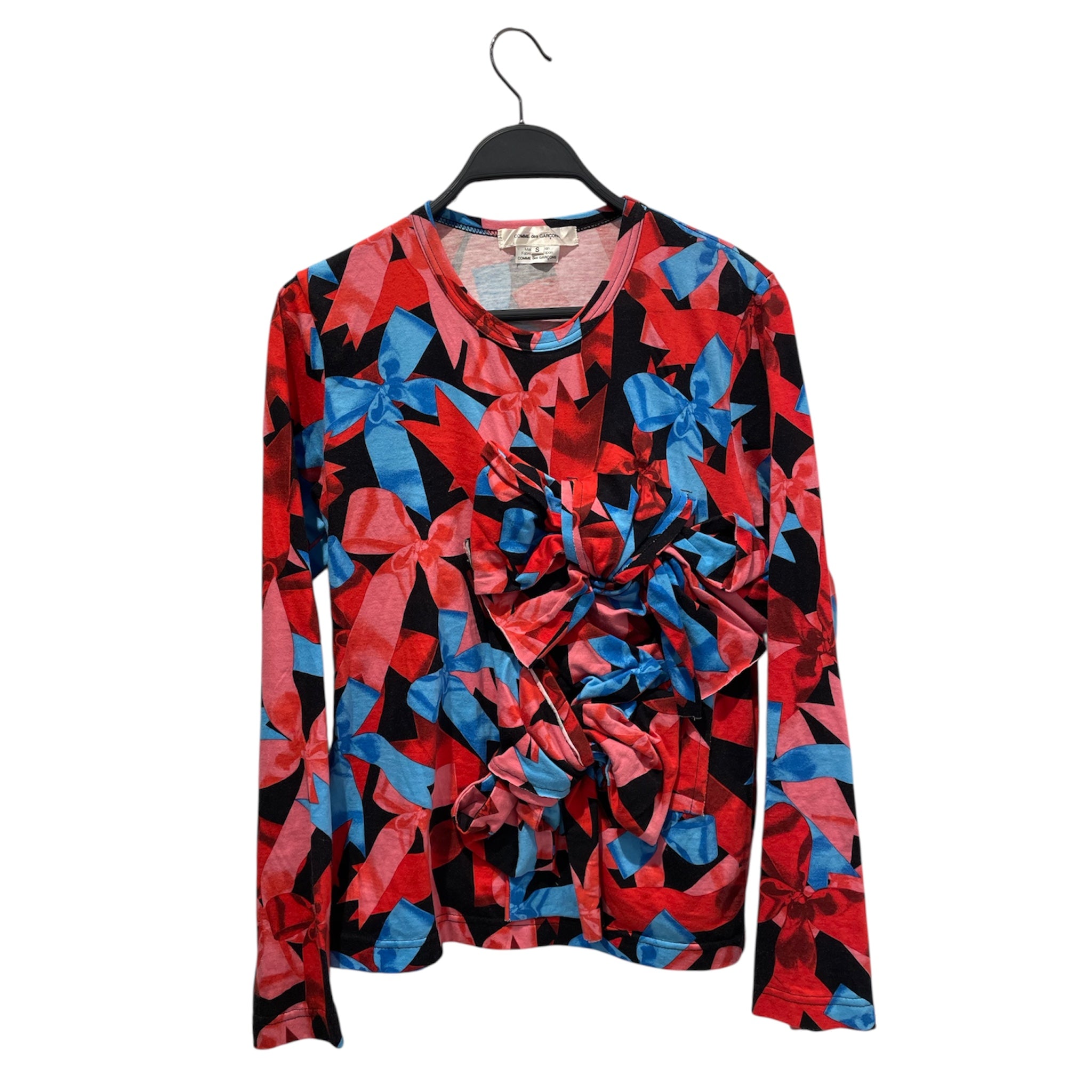 COMME des GARCONS/LS T-Shirt/S/All Over Print/Cotton/MLT/ribbon print with ribbon view 1