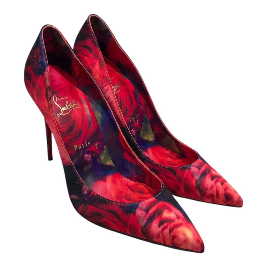 Christian Louboutin/Heels/EU 40.5/Floral Pattern/RED/KATE 100 ROSE SATIN view 1