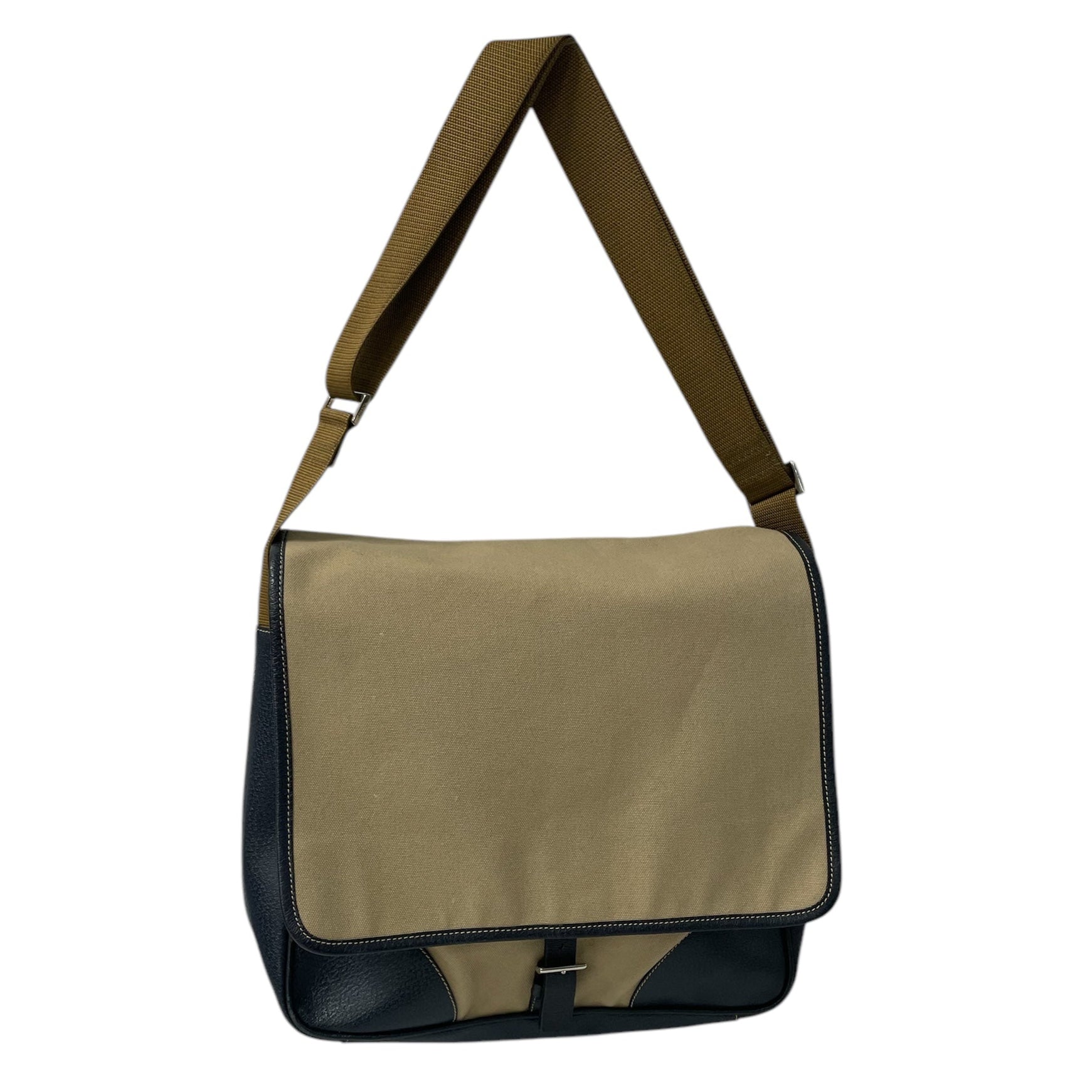 PRADA/Cross Body Bag/Cotton/BEG/canvas & navy leather, 53 view 1