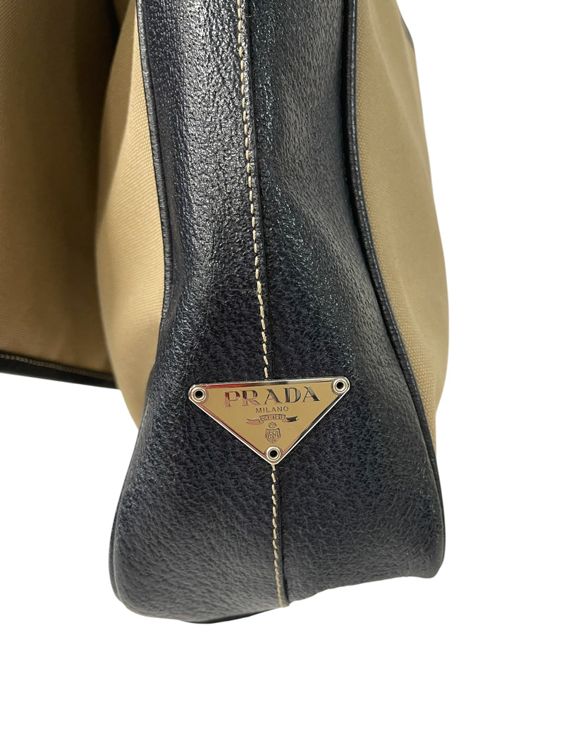 PRADA/Cross Body Bag/Cotton/BEG/canvas & navy leather, 53