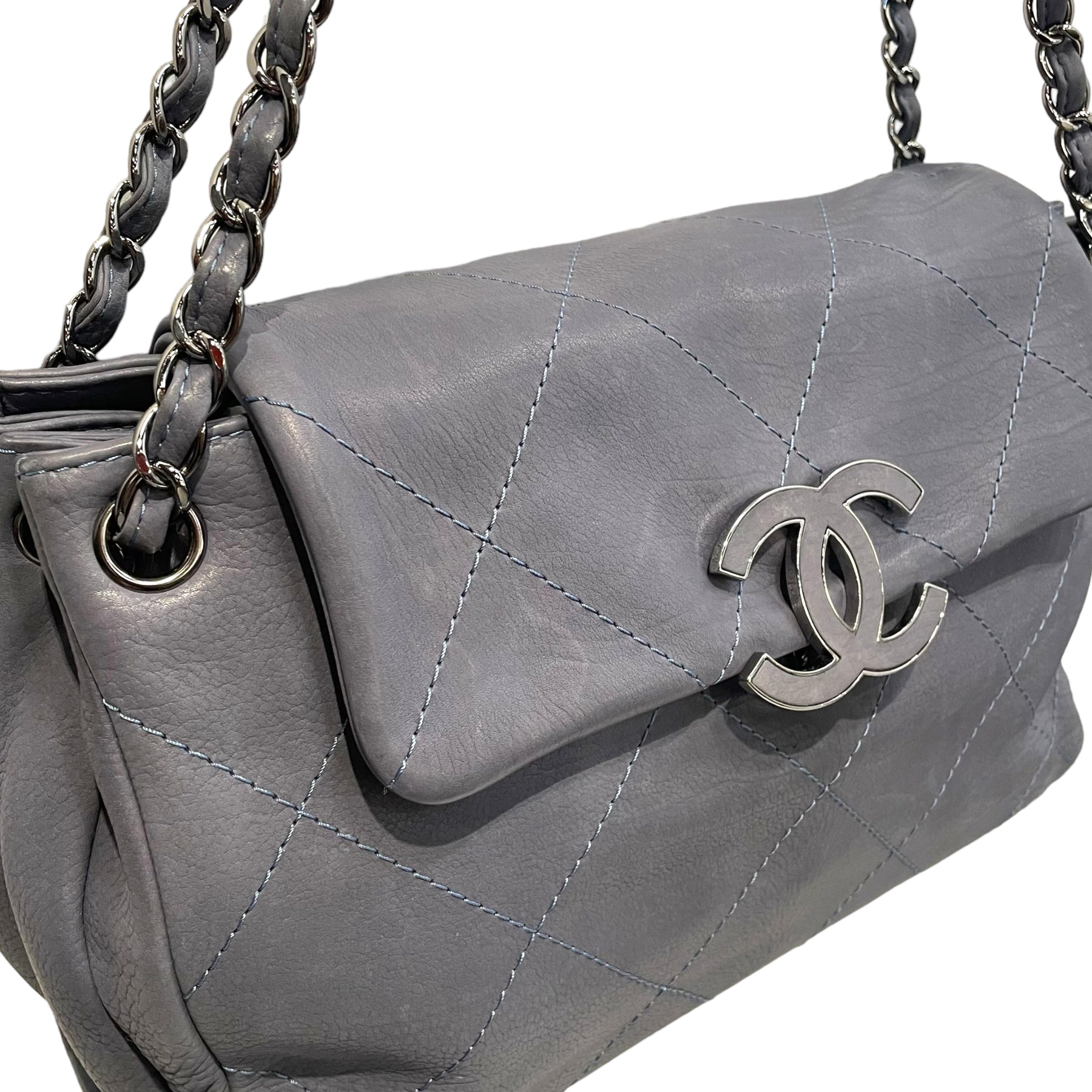 CHANEL/Cross Body Bag/L/Leather/BLU/Large CC Hamptons Flap Bag 2nd