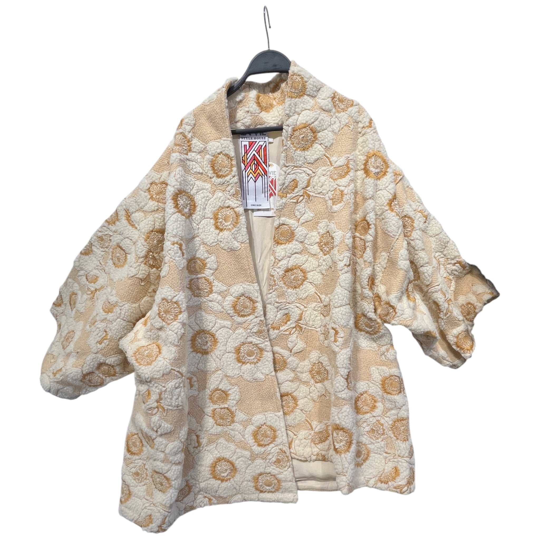 LA VIE STYLE HOUSE /Cardigan/Floral Pattern/Polyester/CRM/Oversize/GOLD STICH FLOWERS ONE SIZE view 1