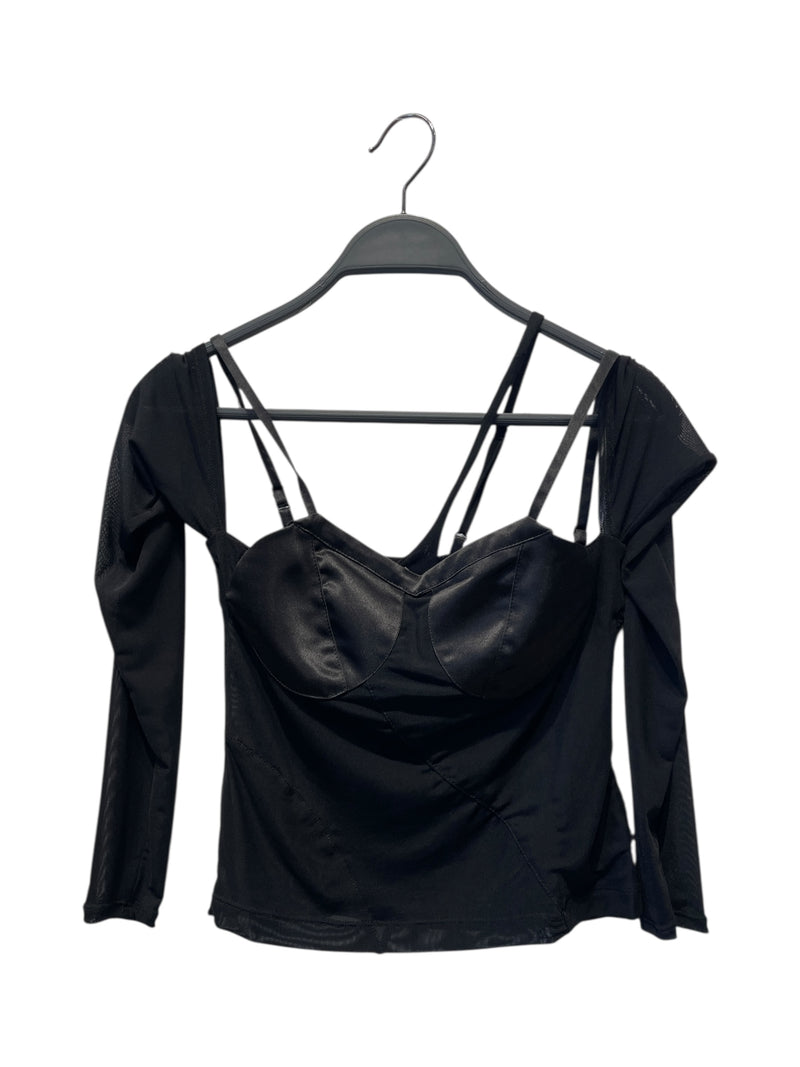 HELIOT EMIL/LS Cut & Sew/34/Nylon/BLK/SHEER TOP W BRA