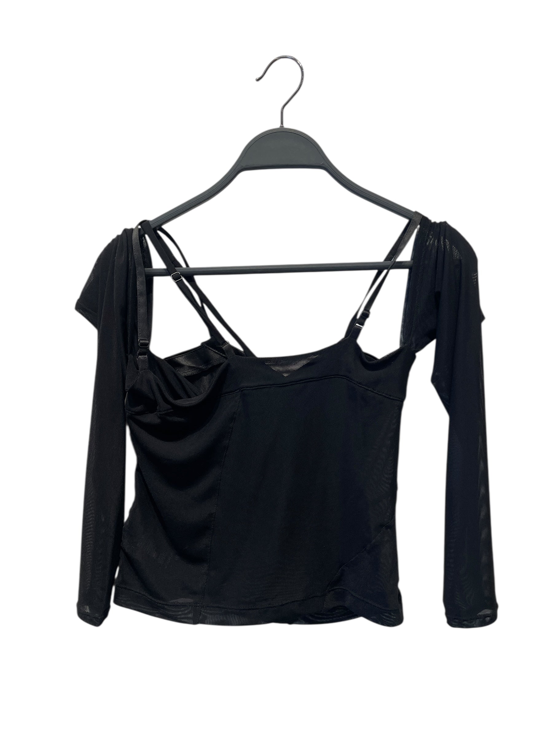 HELIOT EMIL/LS Cut & Sew/34/Nylon/BLK/SHEER TOP W BRA view 2
