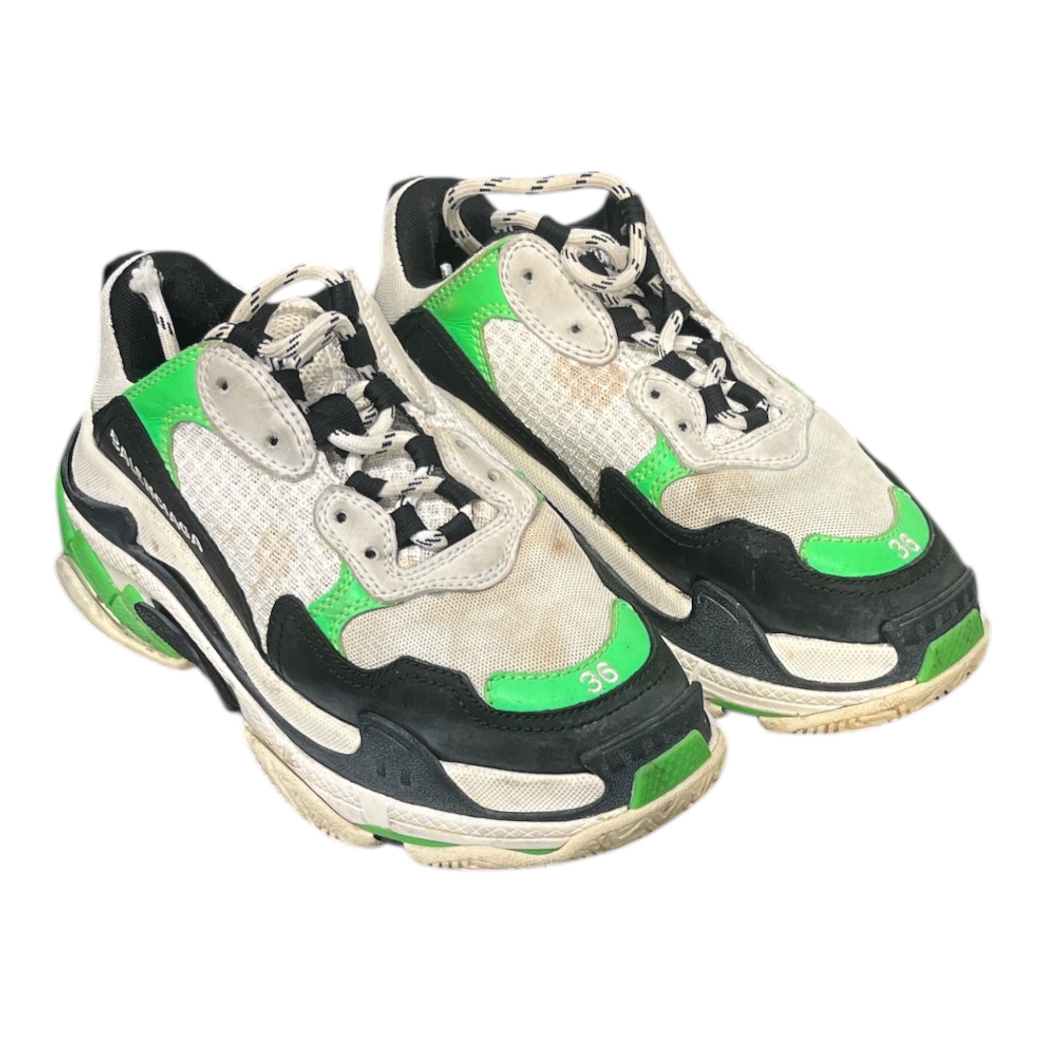 BALENCIAGA/Low-Sneakers/US 6/Cotton/GRN/TRIPLE S, WHT/BLK/GRN view 1
