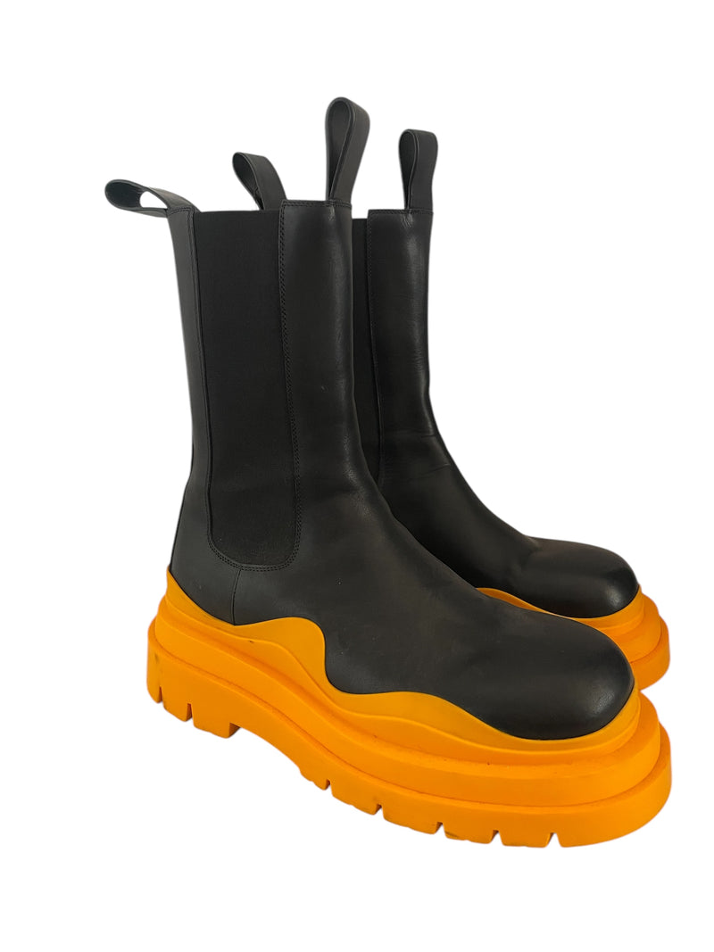 BOTTEGA VENETA/Boots/EU 42/Leather/BLK/BLK/YLLW Tire Chelsea Boot