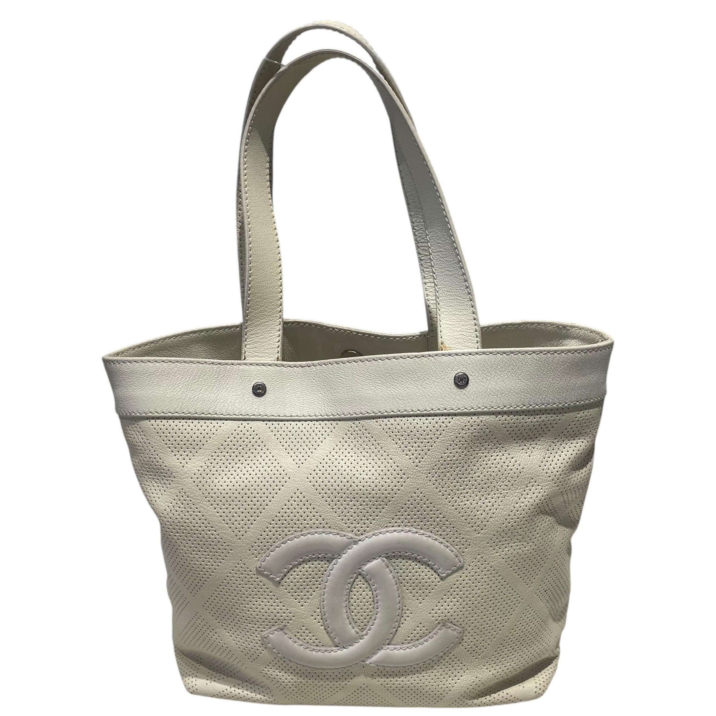 CHANEL/Tote Bag/Leather/WHT/Perforaled CC Tote view 1