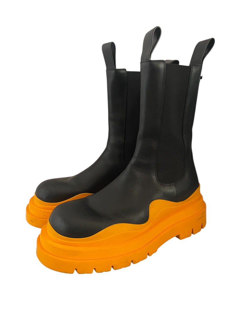 BOTTEGA VENETA/Boots/EU 42/Leather/BLK/BLK/YLLW Tire Chelsea Boot