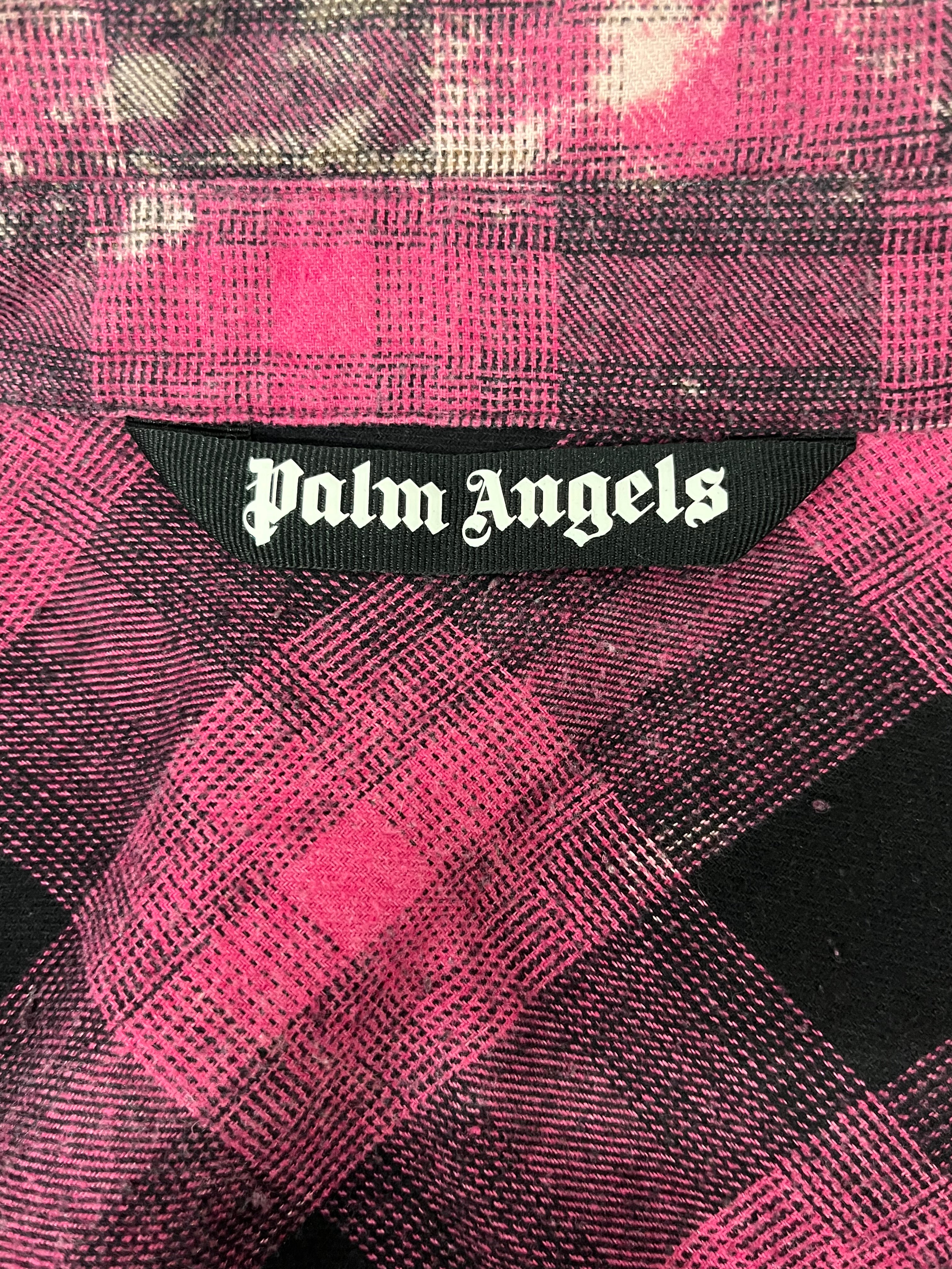 Palm Angels/LS Shirt/48/Cotton/PNK/Plaid/BLEACH SPLATTER ALL OVER view 3