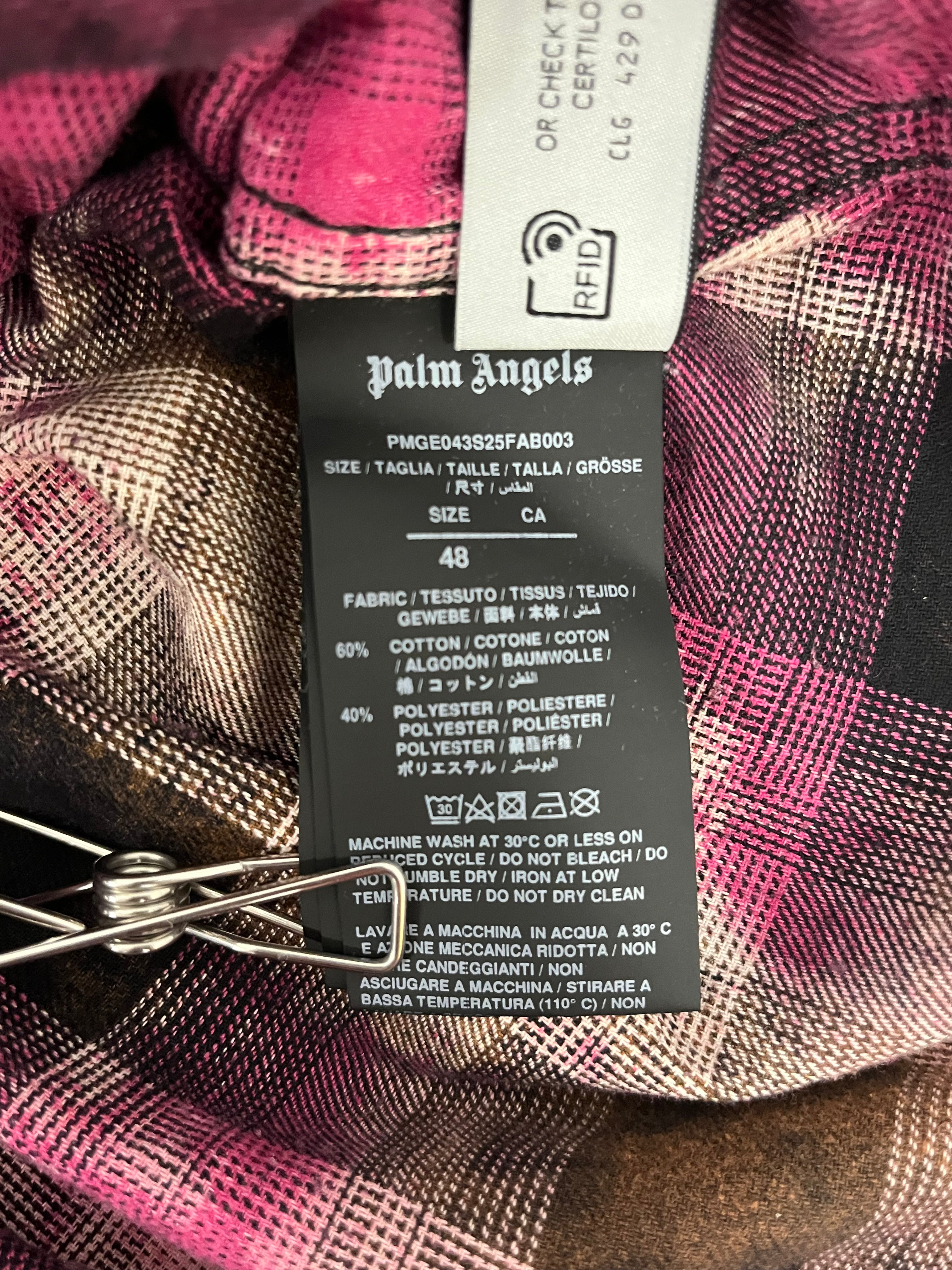 Palm Angels/LS Shirt/48/Cotton/PNK/Plaid/BLEACH SPLATTER ALL OVER view 4