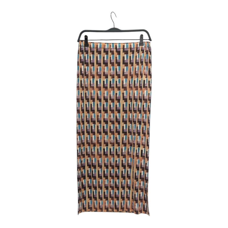 PLEATS PLEASE ISSEY MIYAKE/Long Skirt/S/Polyester/MLT/BLUE & BROWN COLOR