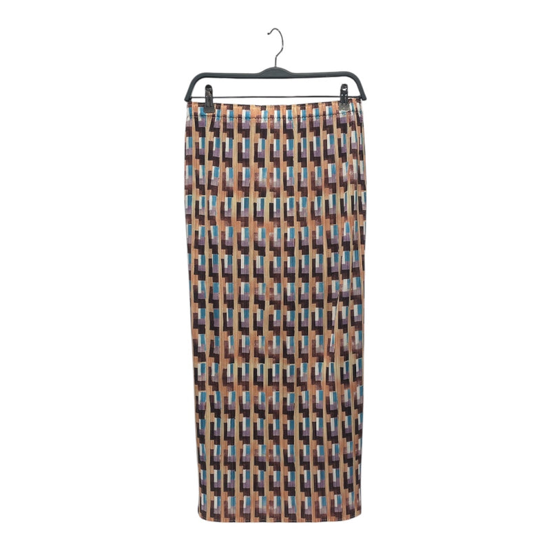 PLEATS PLEASE ISSEY MIYAKE/Long Skirt/S/Polyester/MLT/BLUE & BROWN COLOR
