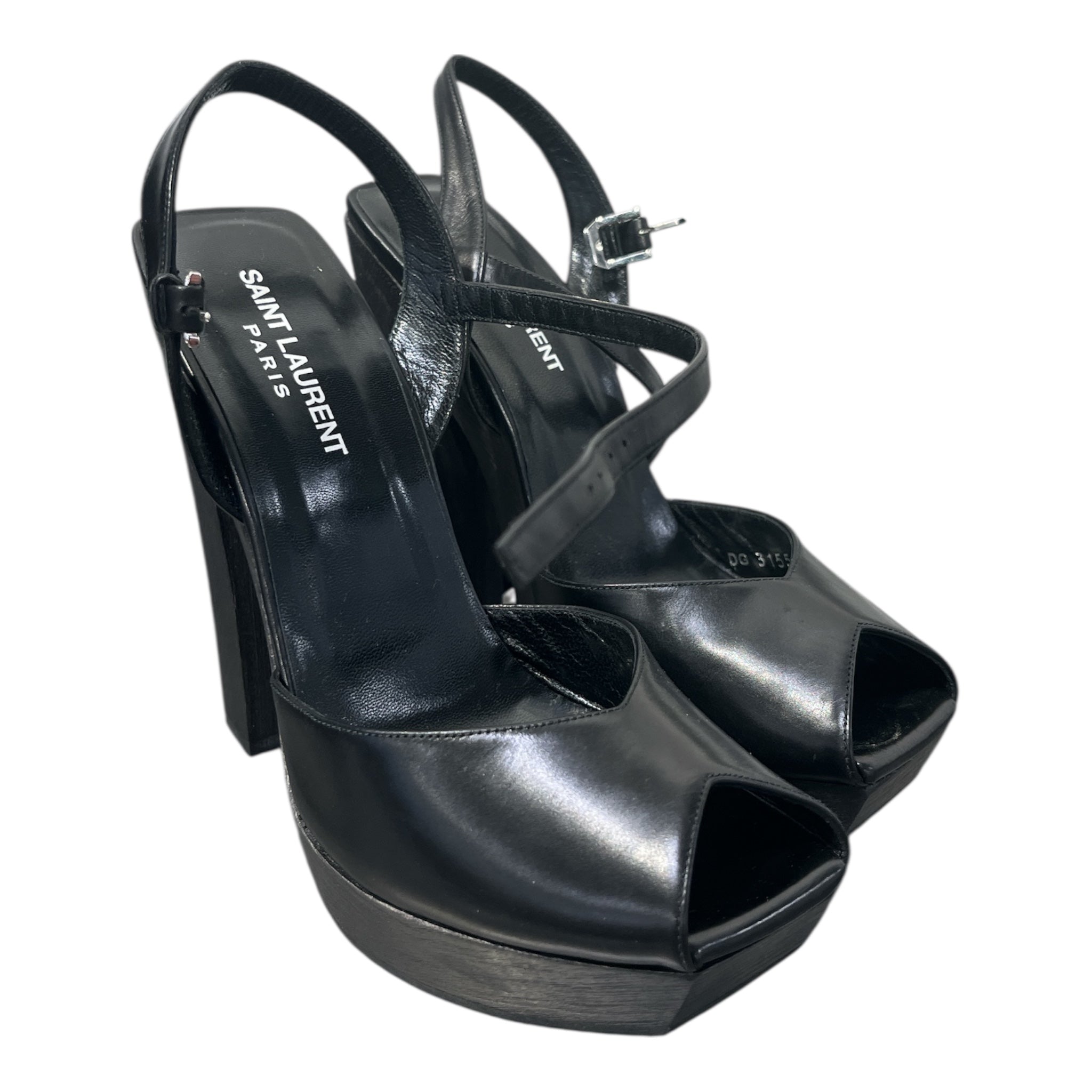 YVES SAINT LAURENT/Heels/EU 38/Leather/BLK/CASSANDRA LEATHER SLINGBACK view 1