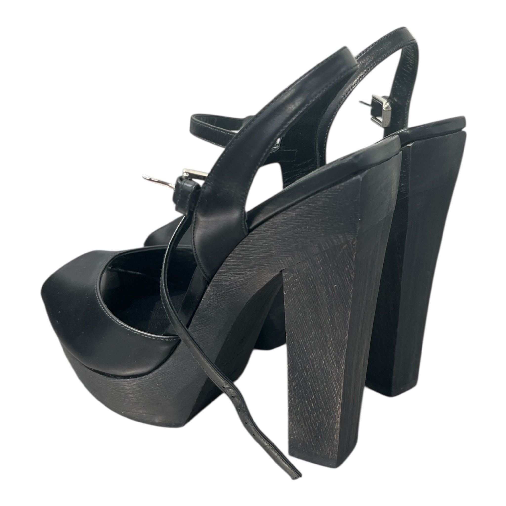 YVES SAINT LAURENT/Heels/EU 38/Leather/BLK/CASSANDRA LEATHER SLINGBACK view 2