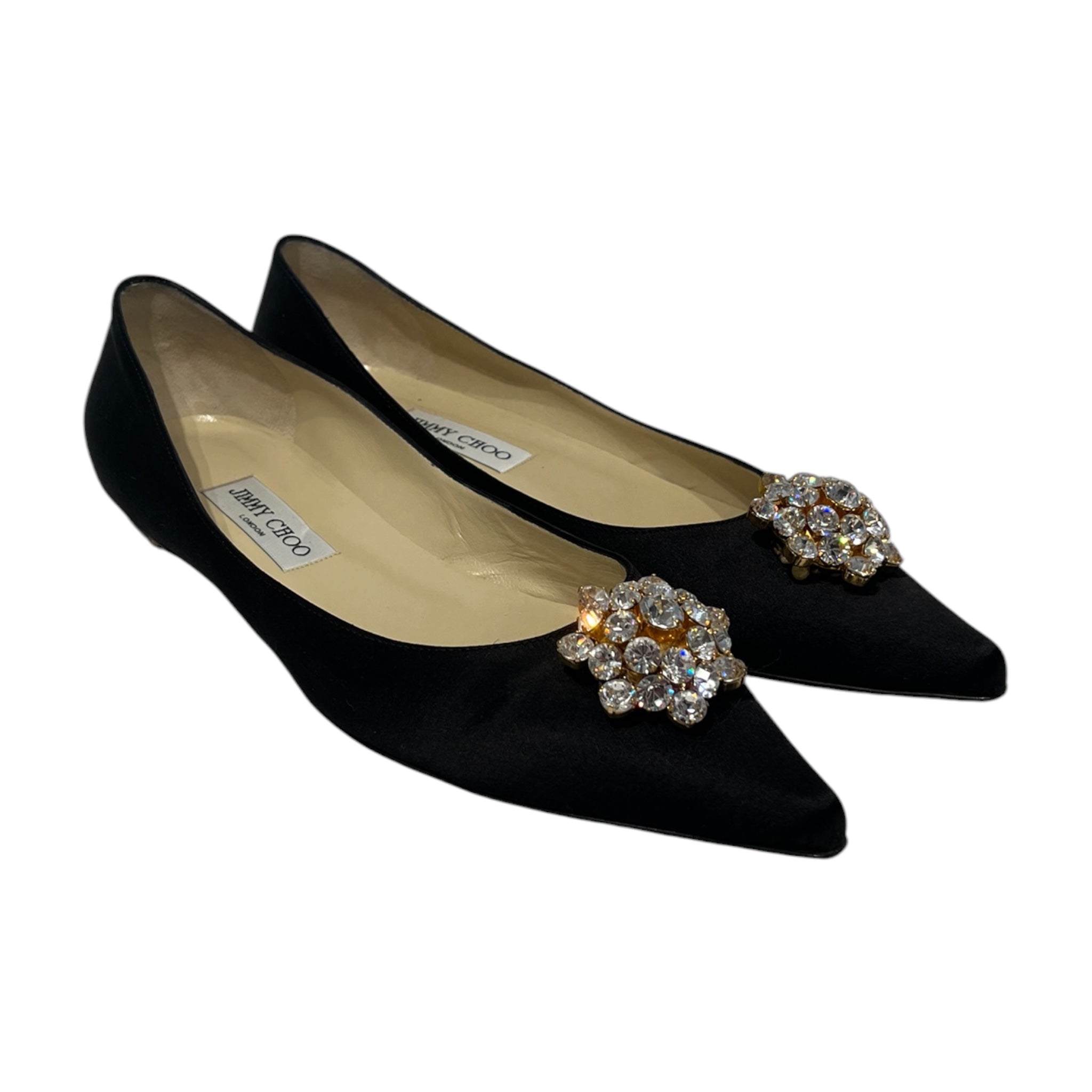 JIMMY CHOO/Flat Shoes/EU 40/BLK/POINT SHOE/ FLAT/ GEMSTONES view 1