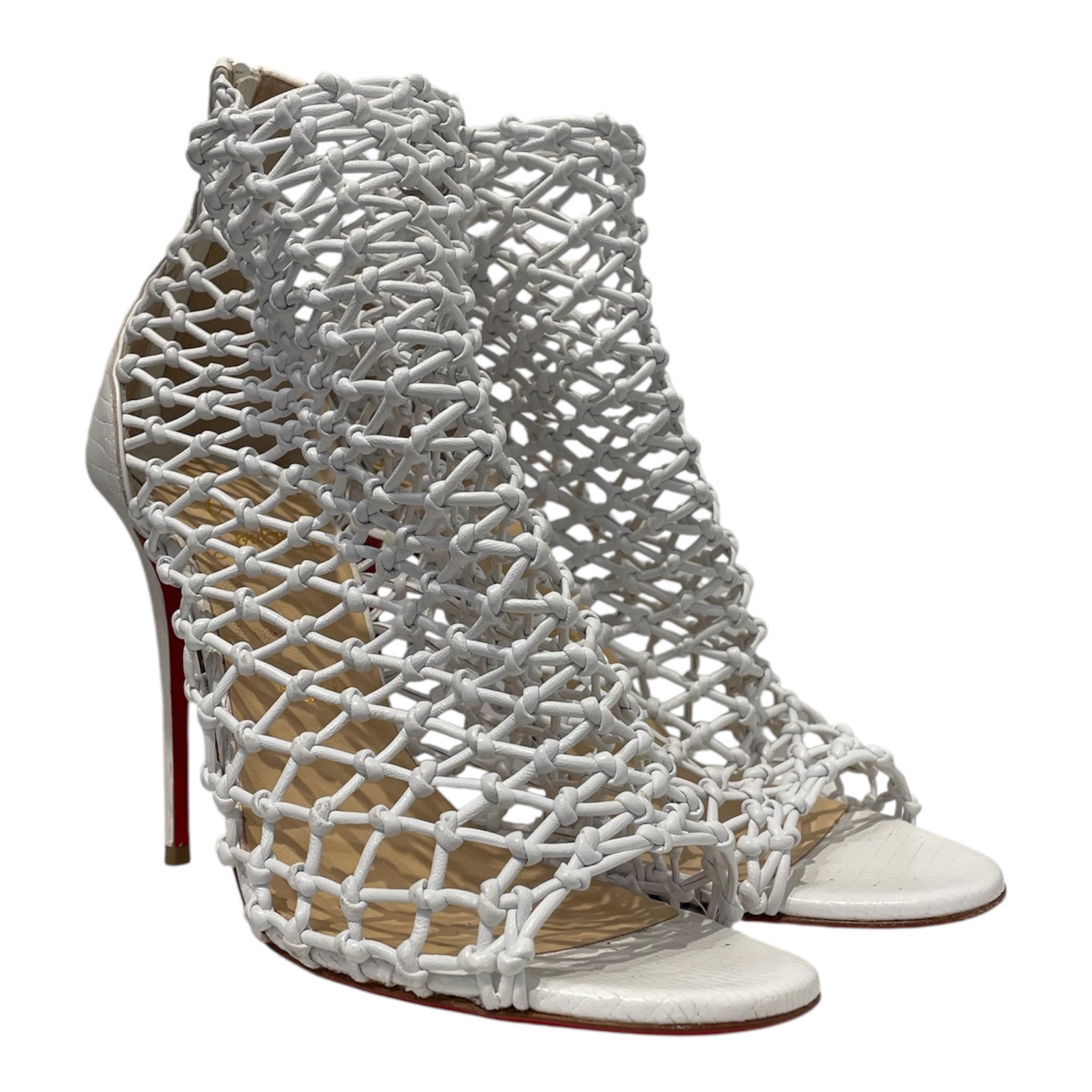 Christian Louboutin/Heels/EU 38.5/Leather/WHT/Open-Toe/CORFOU NETTED CROC EMBOSS view 1