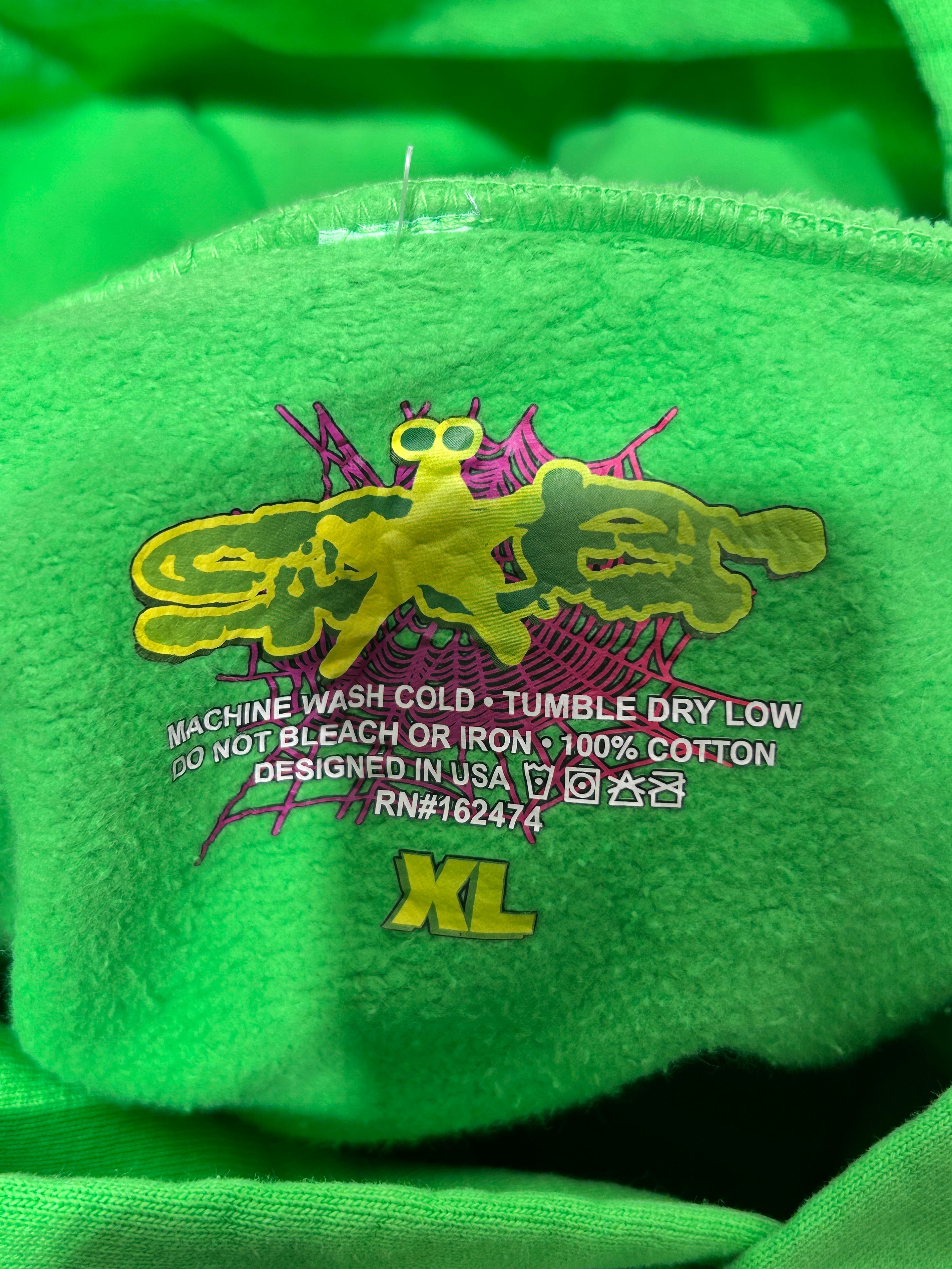 Sp5der/Hoodie/XL/Cotton/GRN/NEON GREEN WHITE TEXT view 3