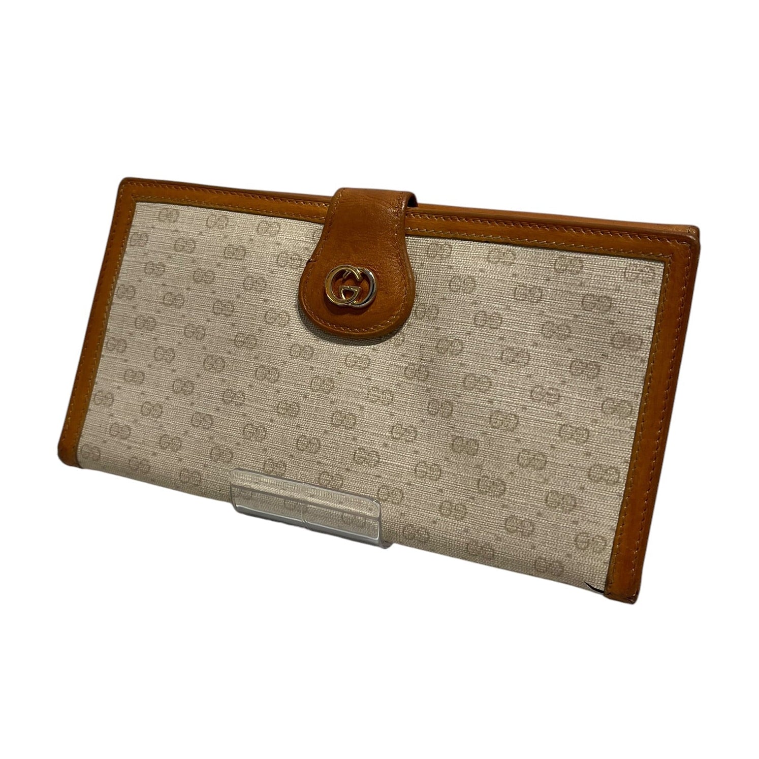 GUCCI/Trifold Wallet/Monogram/BEG/L's/leather outline view 1