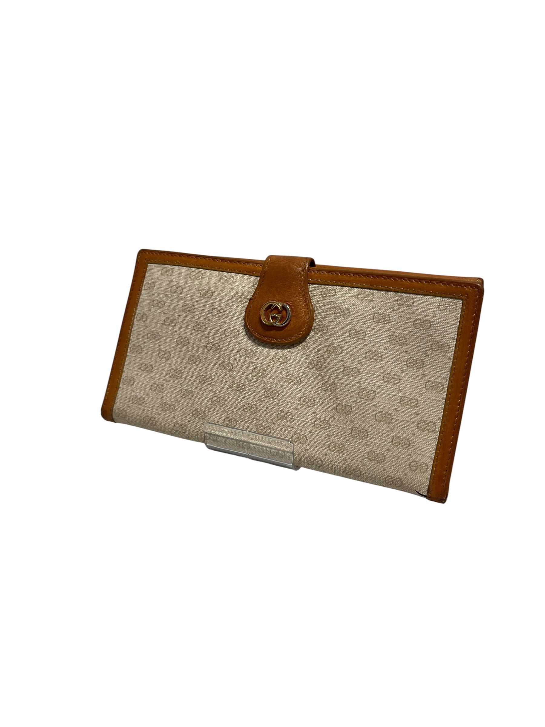 GUCCI/Trifold Wallet/Monogram/BEG/L's/leather outline view 1