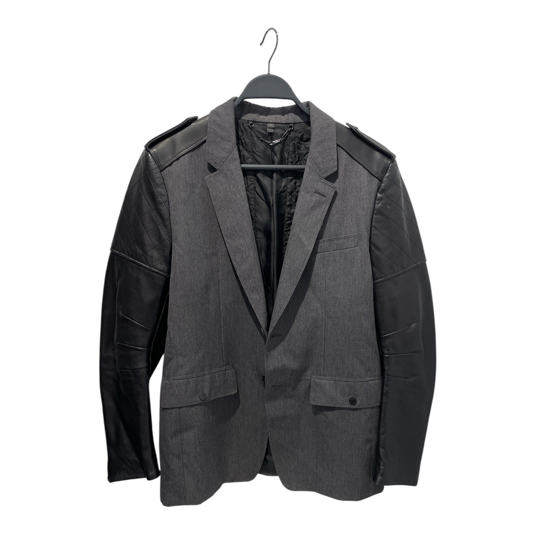 Belstaff/Tailored Jkt/50/Wool/GRY/QUILTED LEATHER SLEEVE BLAZER view 1