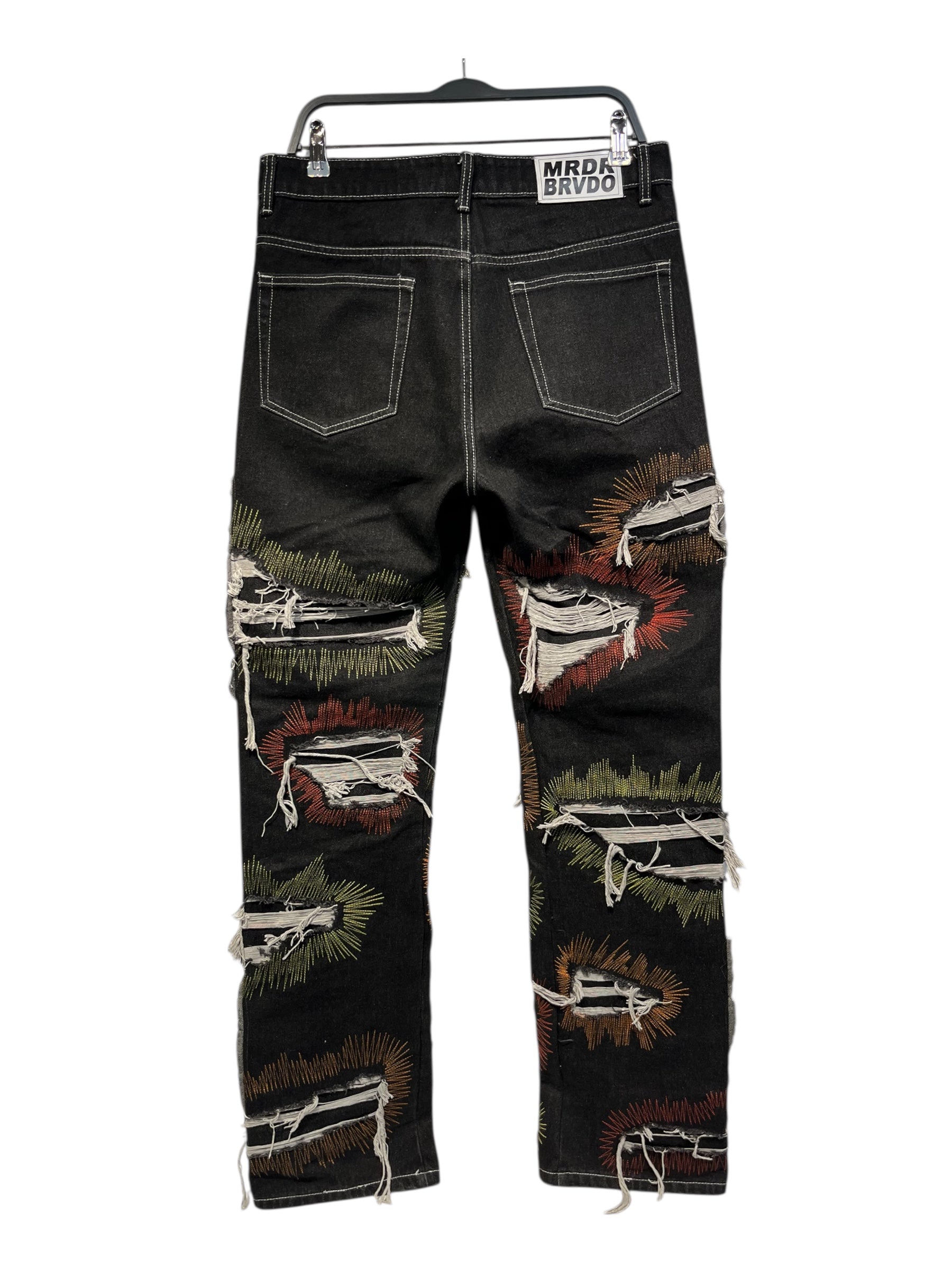 WHO DECIDES WAR/Pants/30/Cotton/BLK/All Over Print/all over embroidery denim view 2