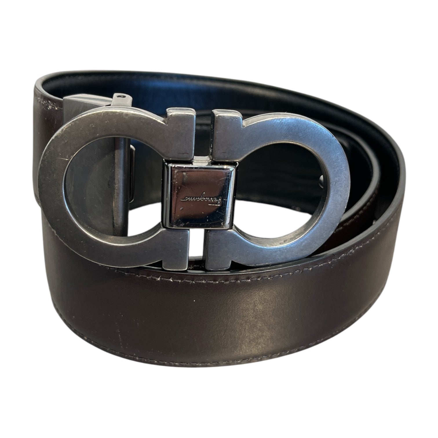 Salvatore Ferragamo/Belt/Leather/BRW/DOUBLE OMEGA BUCKLE view 1