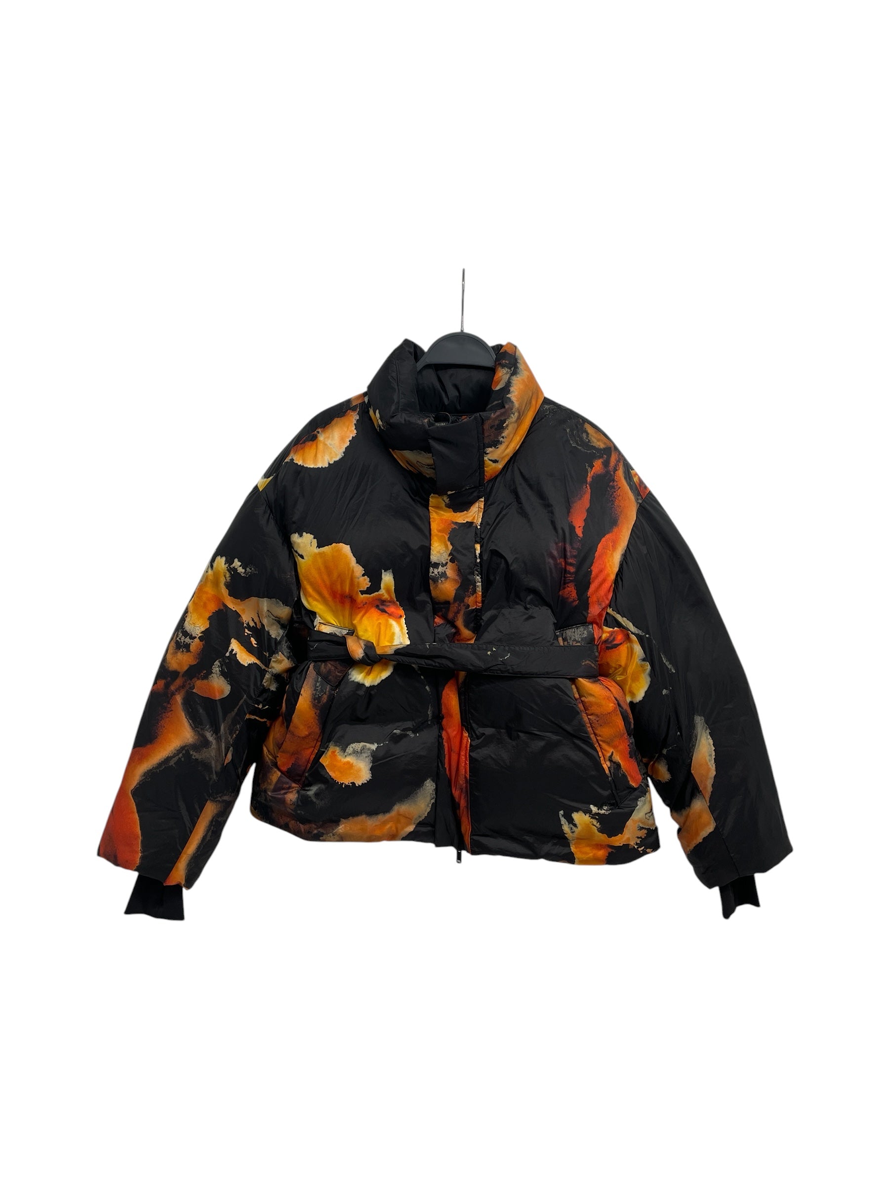 Y-3/Puffer Coat/M/All Over Print/Nylon/BLK/KIMONO STYLE PUFFER W/ STRAPS view 1