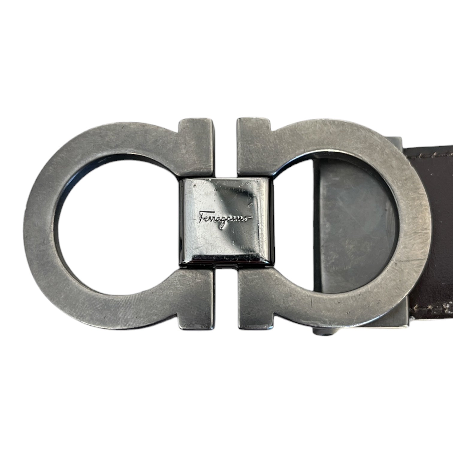Salvatore Ferragamo/Belt/Leather/BRW/DOUBLE OMEGA BUCKLE view 3