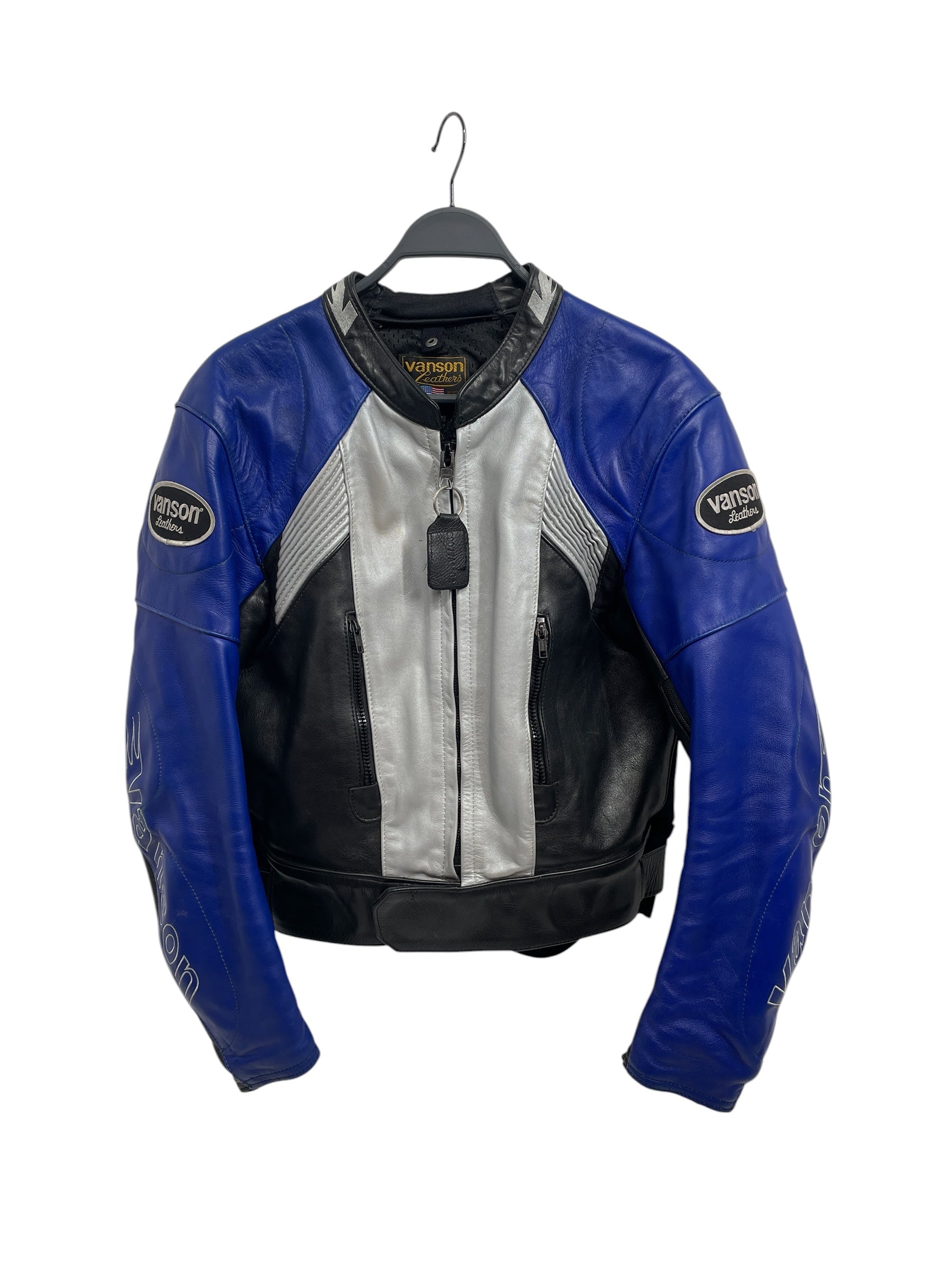 VANSON/Leather Jkt/44/Leather/BLU/Stripe/motorcycle racer jacket view 1
