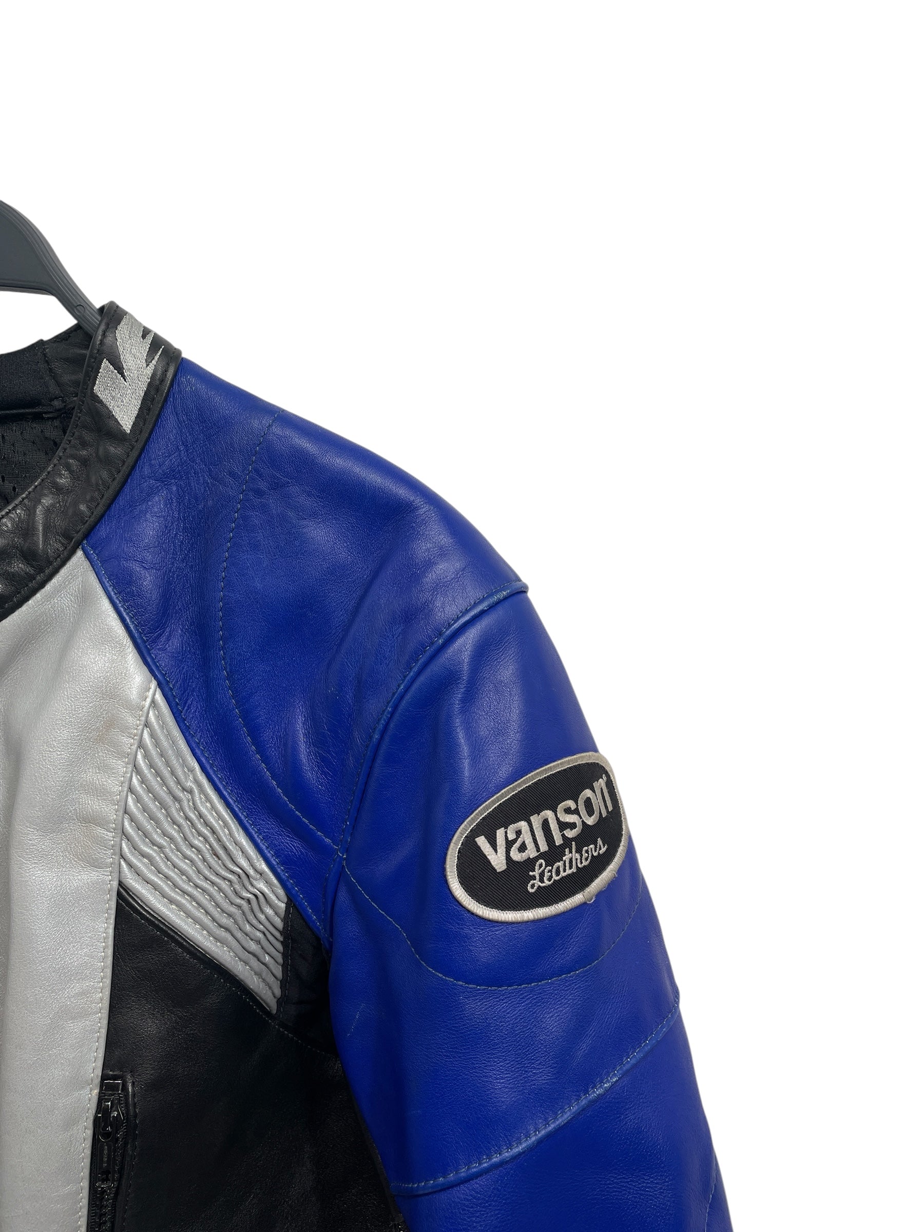 VANSON/Leather Jkt/44/Leather/BLU/Stripe/motorcycle racer jacket view 2