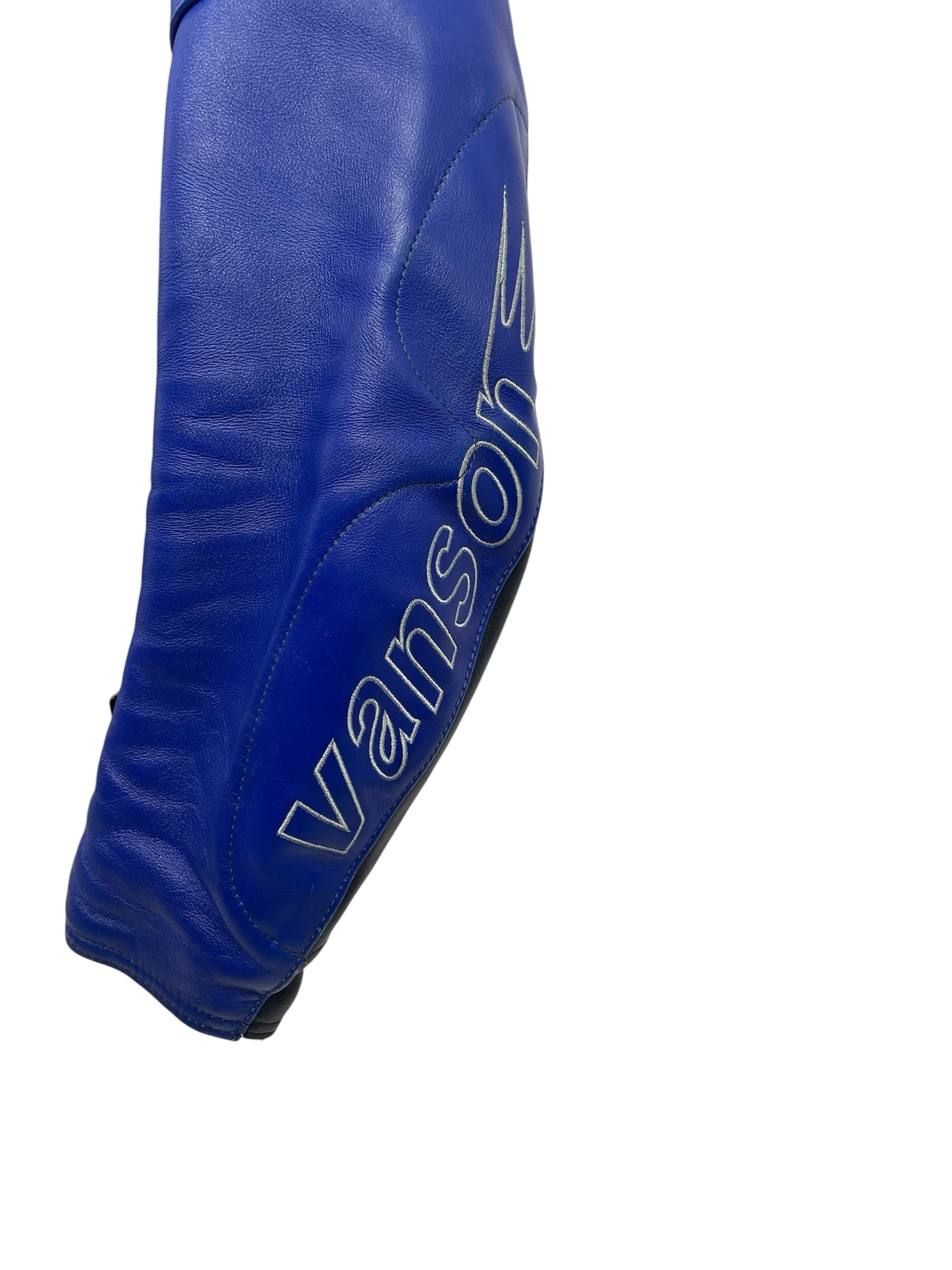 VANSON/Leather Jkt/44/Leather/BLU/Stripe/motorcycle racer jacket view 3