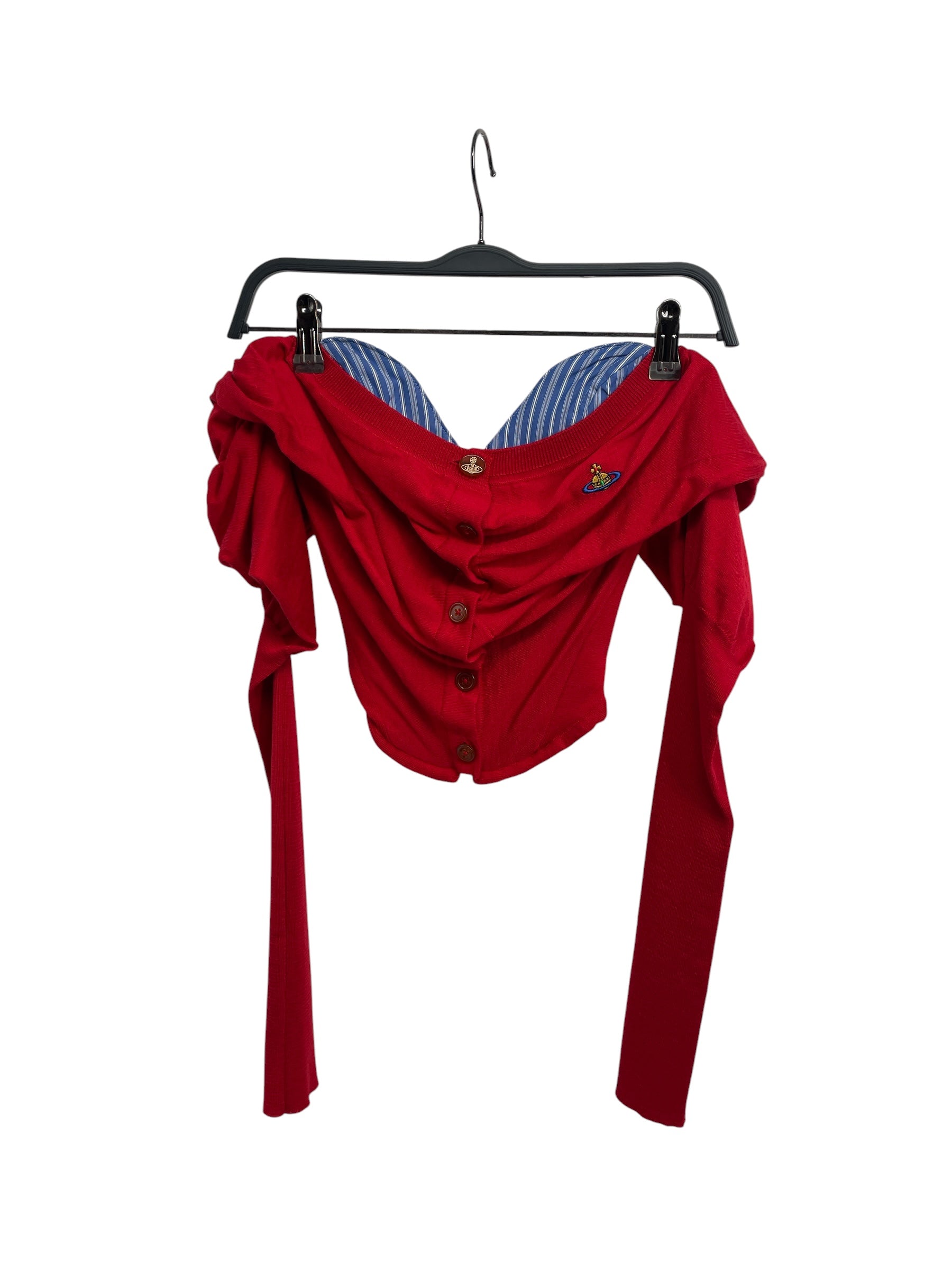 Vivienne Westwood/LS T-Shirt/40/Cotton/RED/CORSET CARDIGAN/BLU&WHT STRIPE view 1