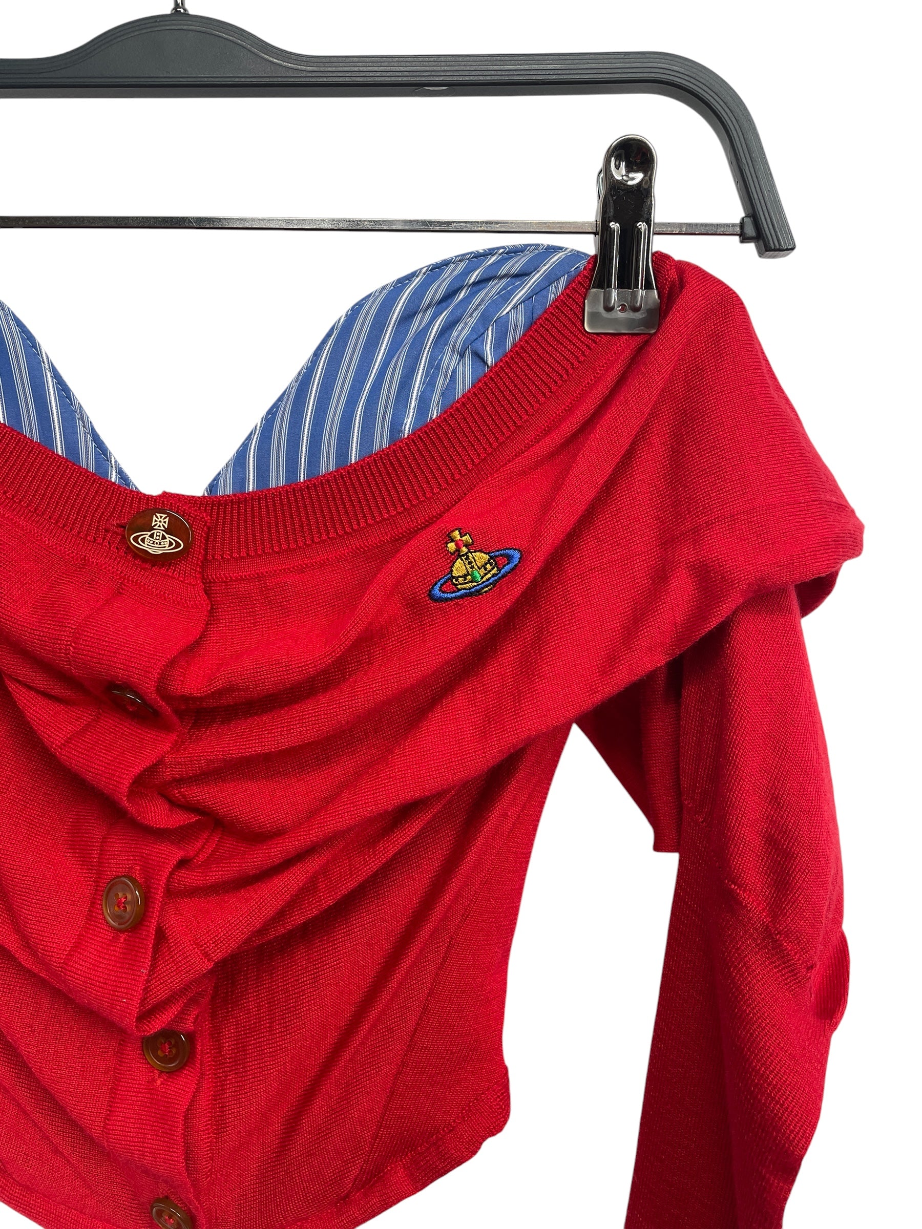 Vivienne Westwood/LS T-Shirt/40/Cotton/RED/CORSET CARDIGAN/BLU&WHT STRIPE view 2