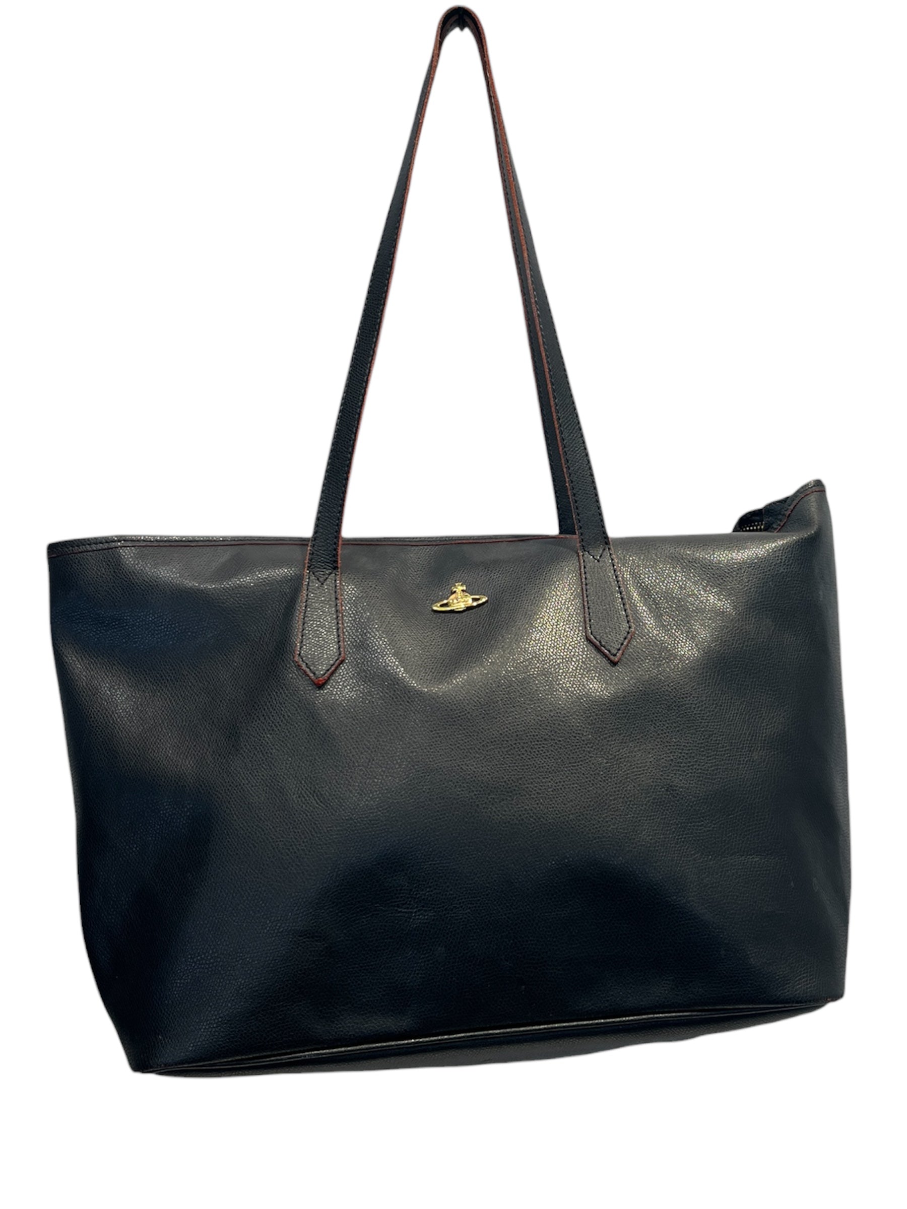 Vivienne Westwood/Tote Bag/Leather/BLK/RED TRIM/ GOLD ORB PLAQUE view 1