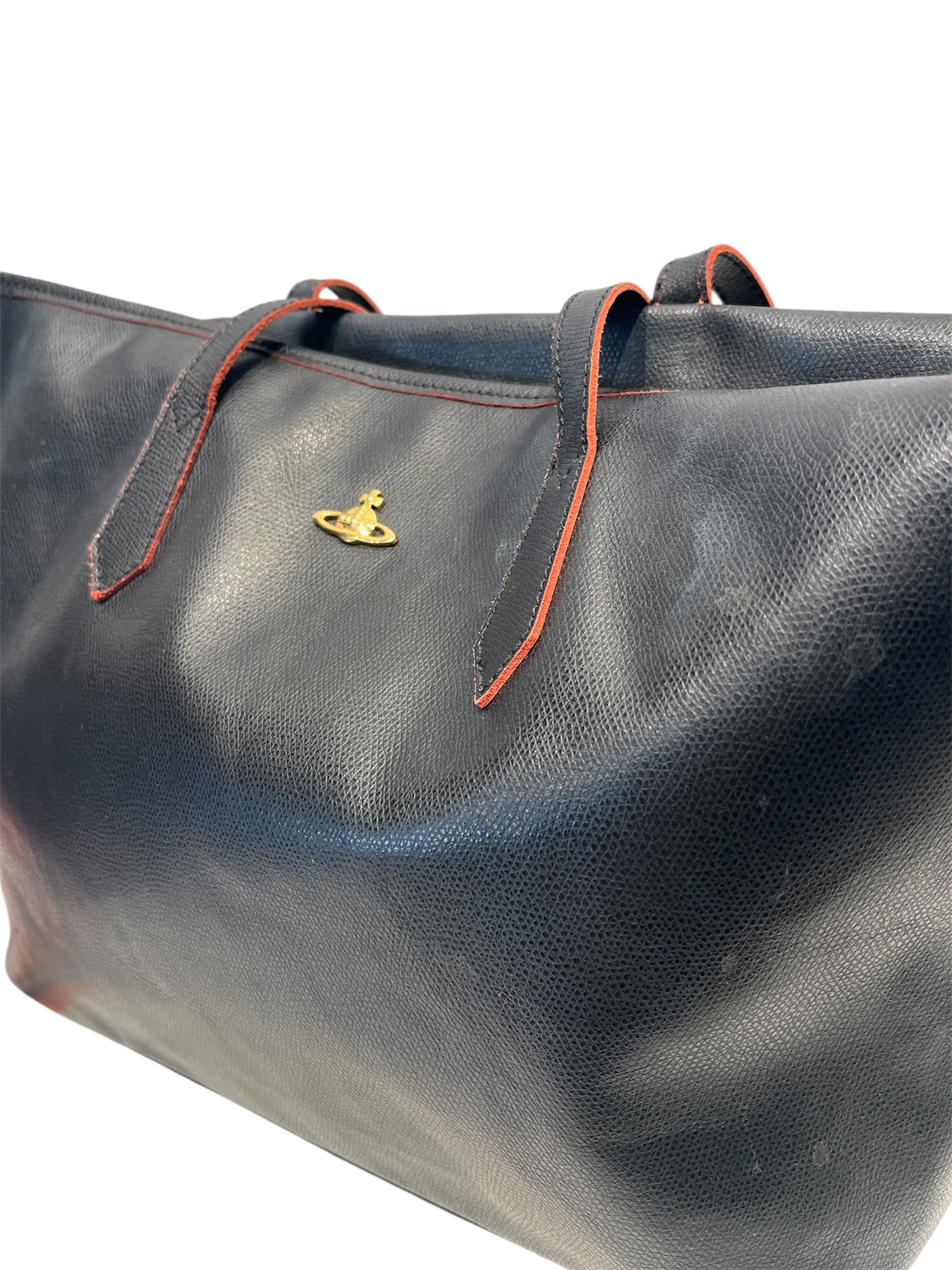 Vivienne Westwood/Tote Bag/Leather/BLK/RED TRIM/ GOLD ORB PLAQUE view 5