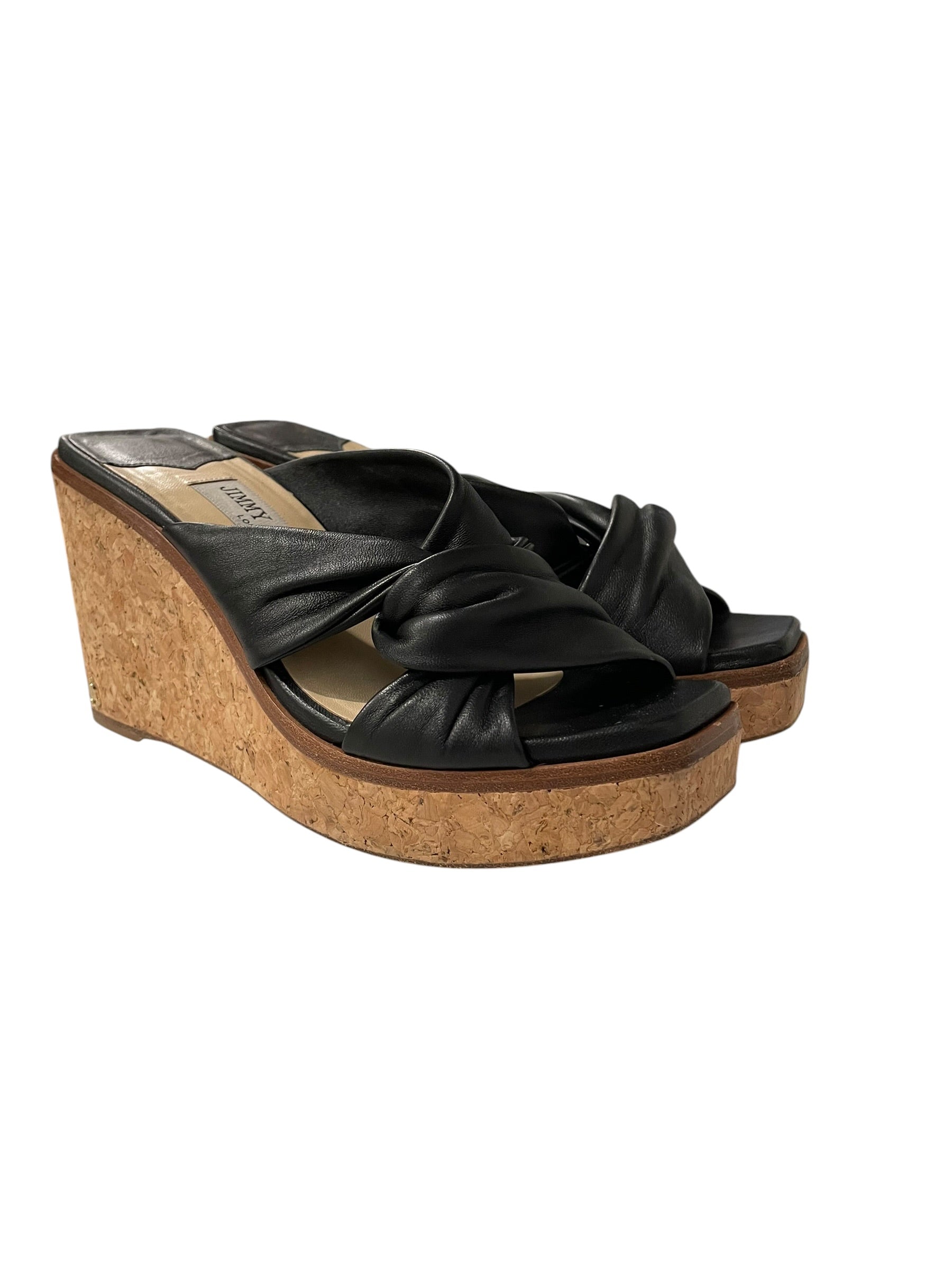 JIMMY CHOO/Shoes/EU 37.5/Leather/BLK/WEDGES view 1